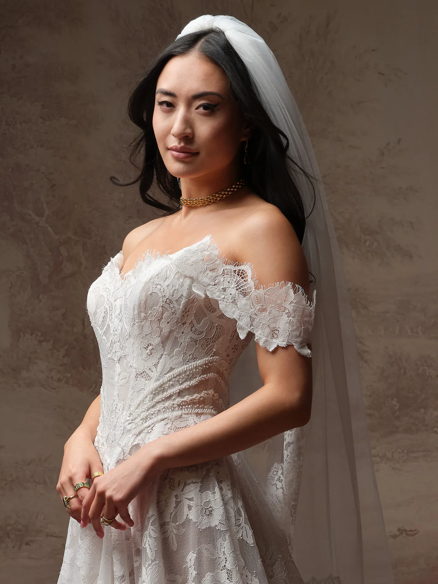 Maggie Sottero Mischa detachable cap sleeves, front view.