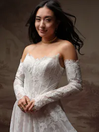 Intricate illusion allover lace long wedding dress sleeves