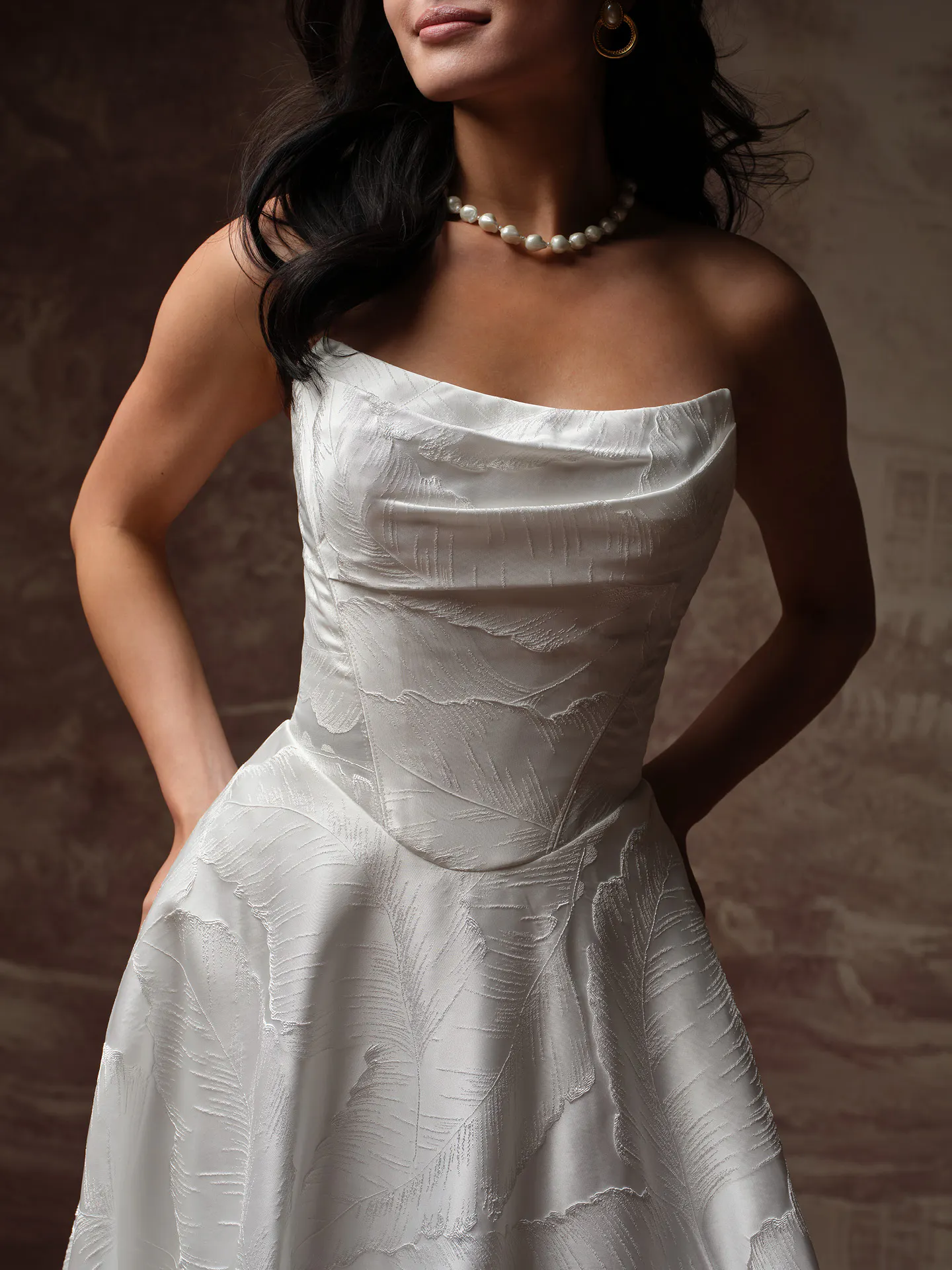 Maggie Sottero Morganna jacquard wedding dress front view.