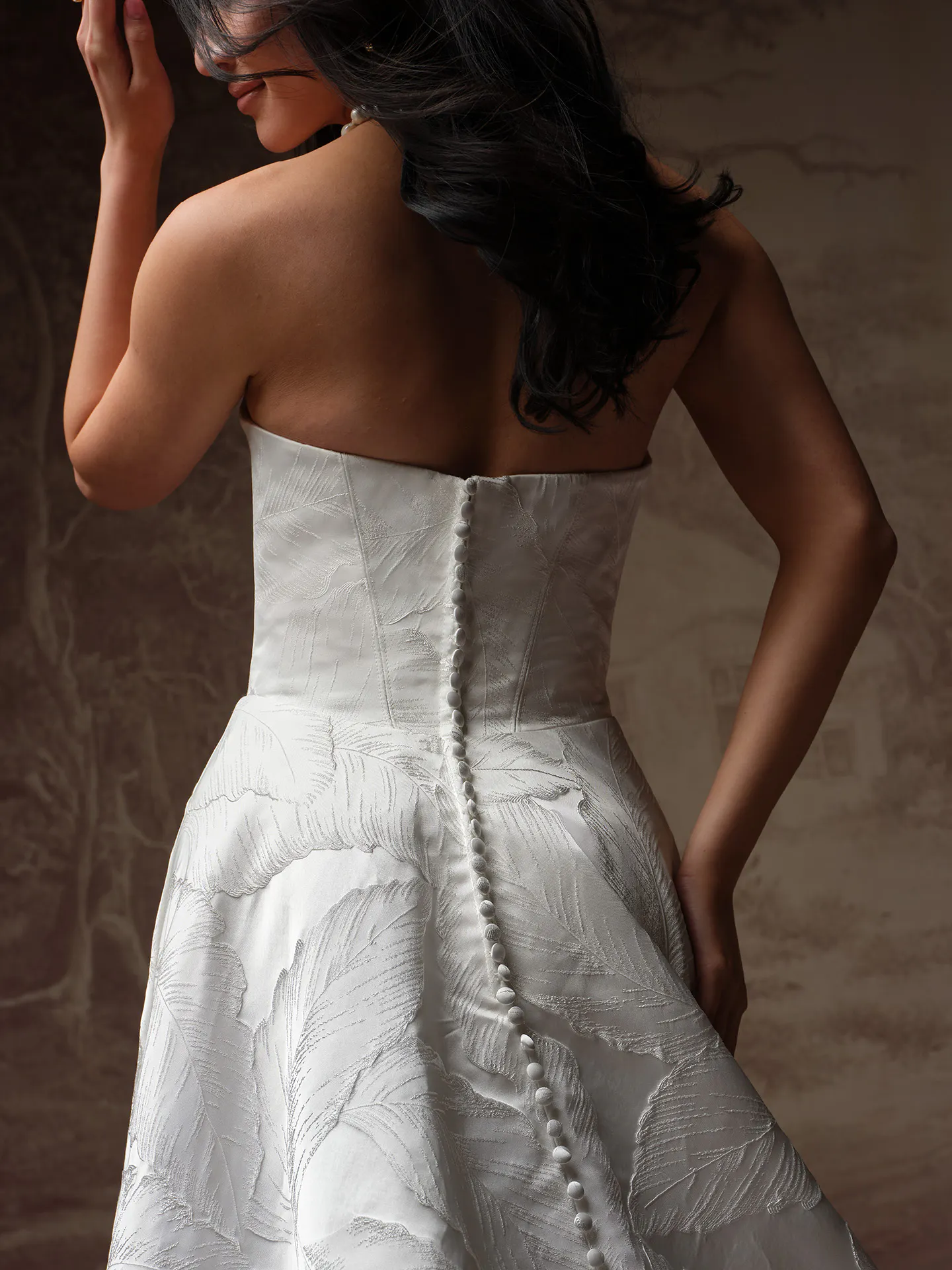 Morganna Jacquard back view, button detail, Maggie Sottero wedding dress.