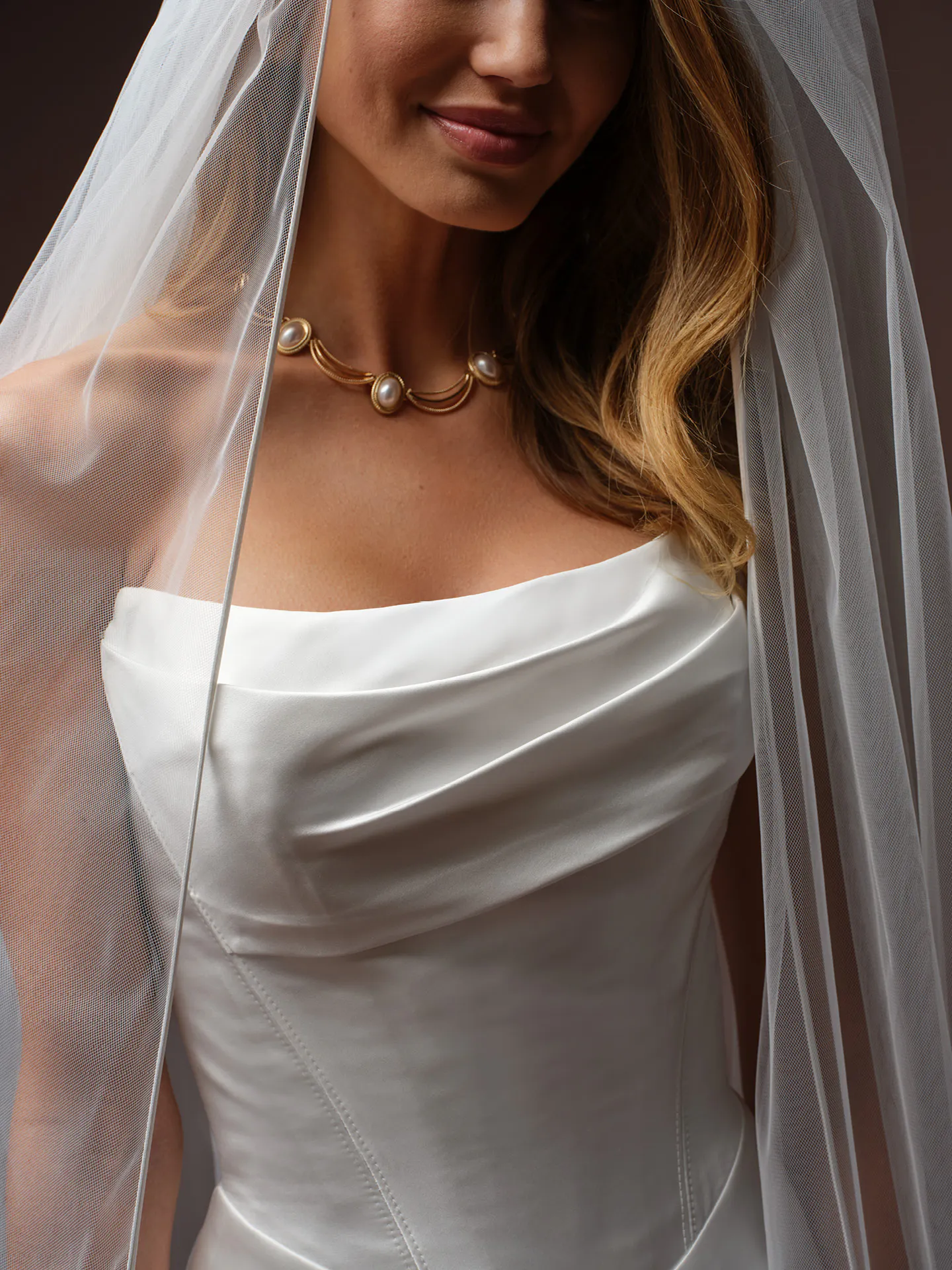 Morganna Marie strapless satin A-line wedding dress front view Maggie Sottero.