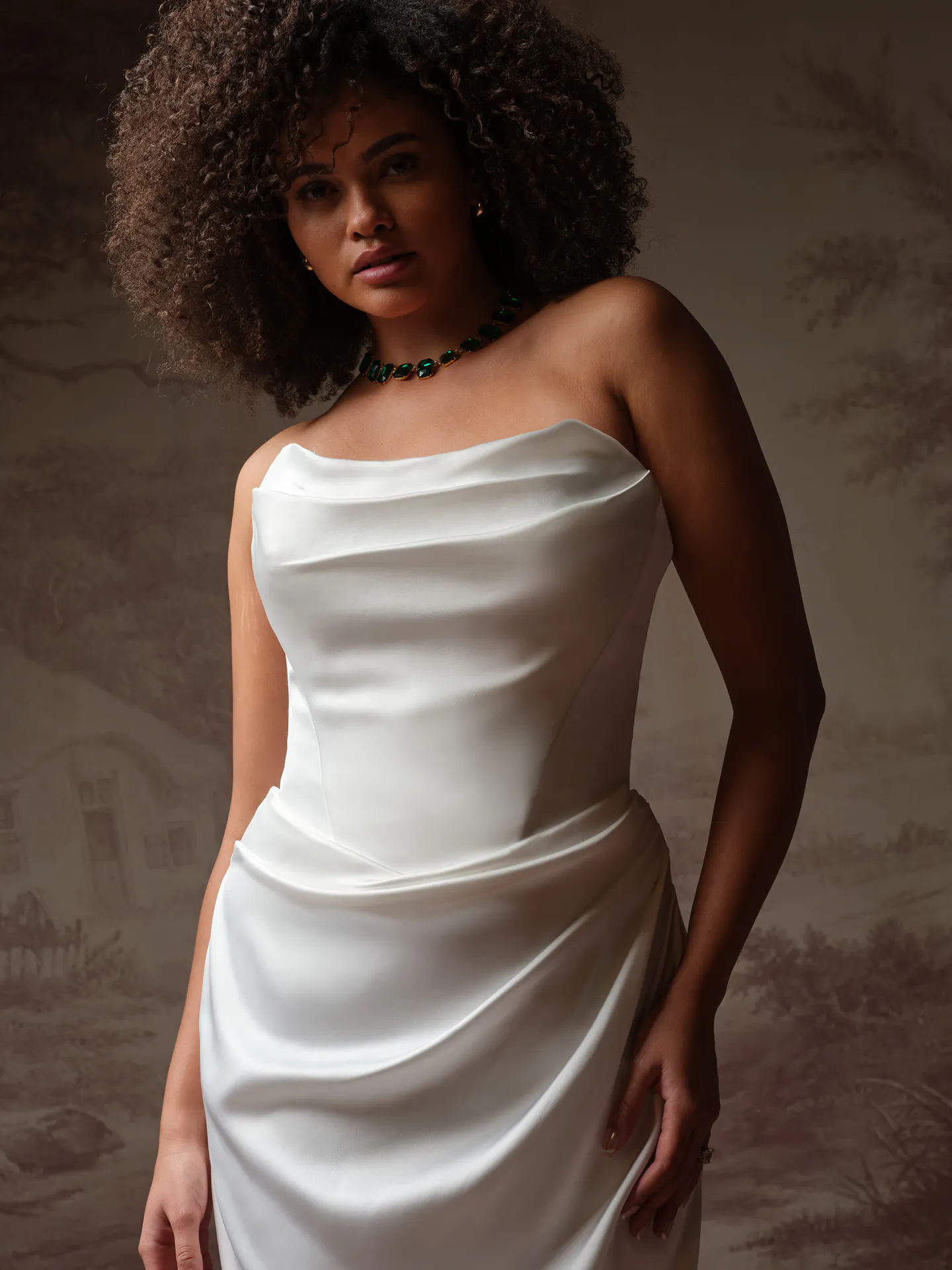 Maggie Sottero Prestyn sheath wedding dress front view.