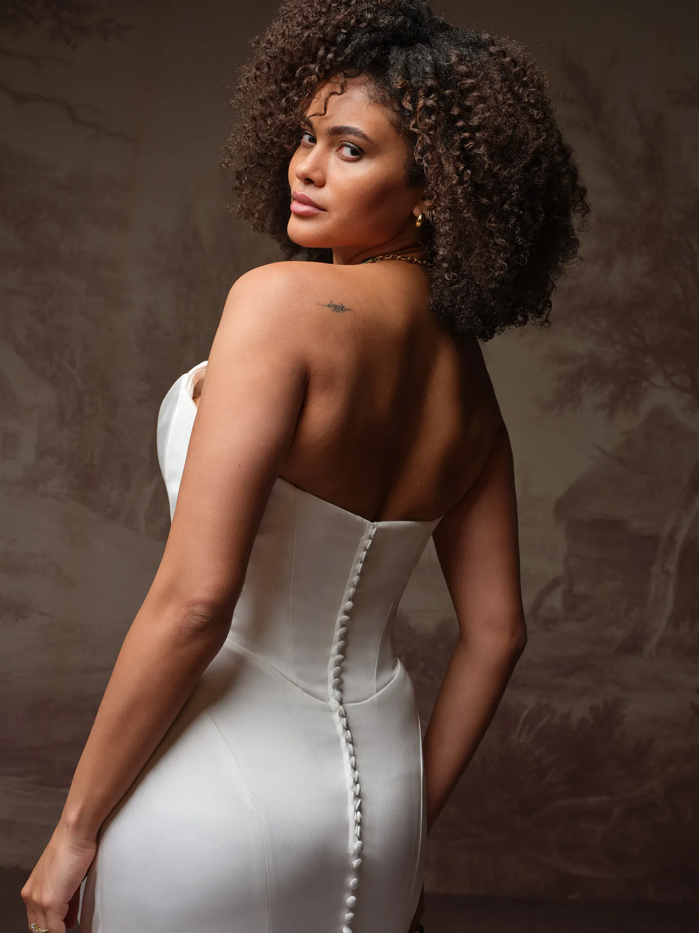 Maggie Sottero Prestyn backless sheath wedding view, back view.