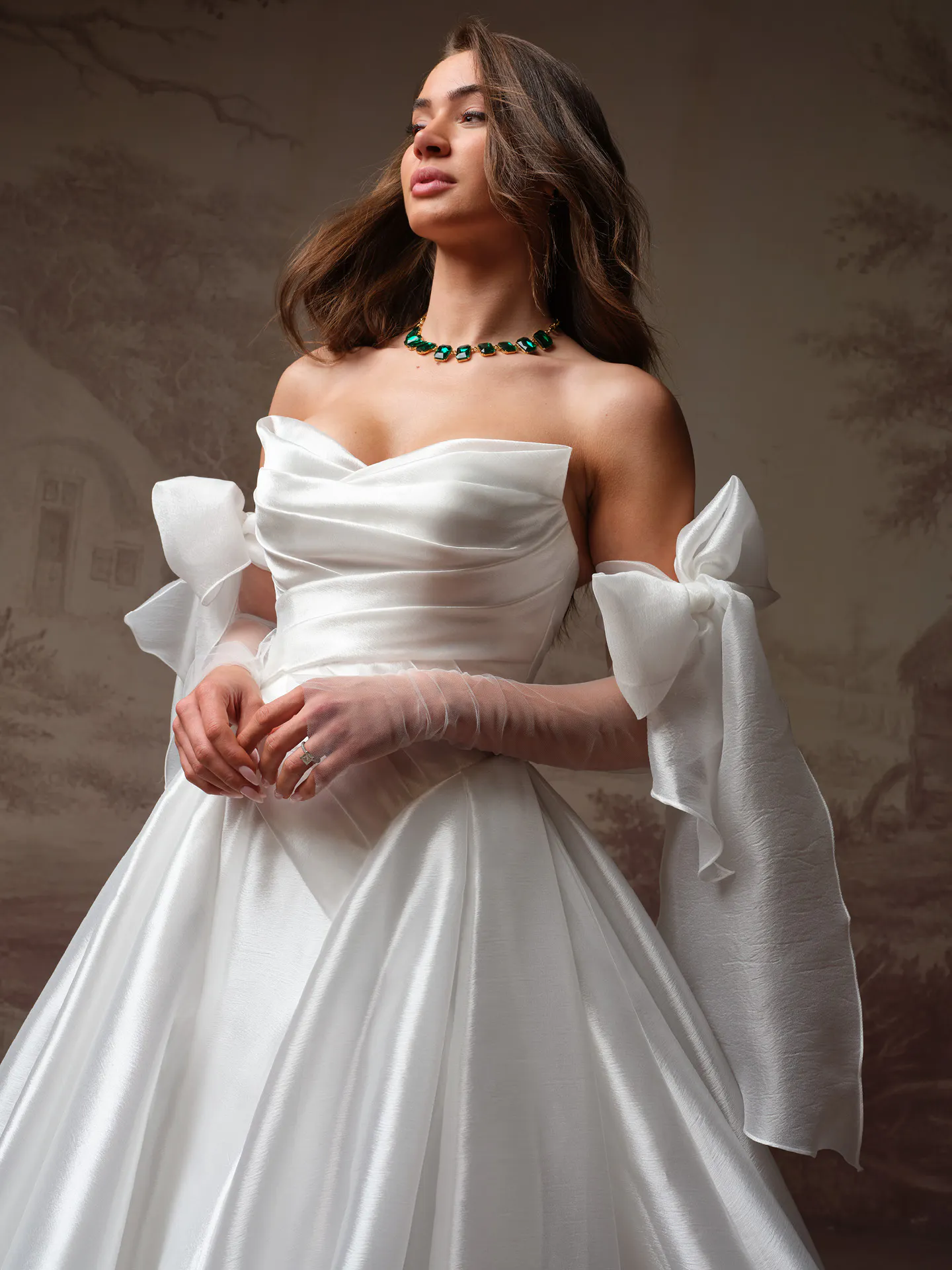 Rosamund front view draped bodice ballgown wedding dress Maggie Sottero.
