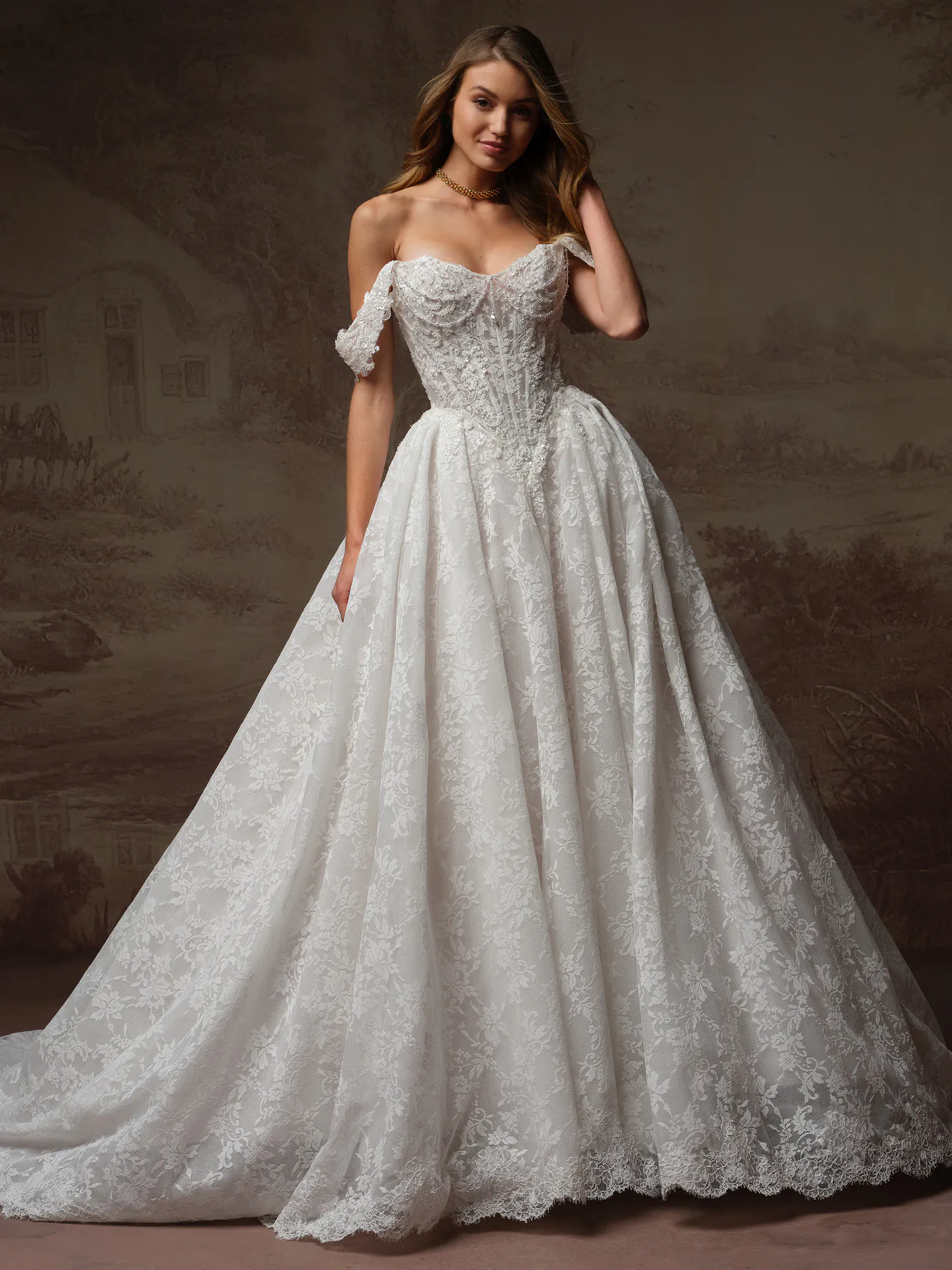 Maggie Sottero Ryland detachable cap sleeves, front view.