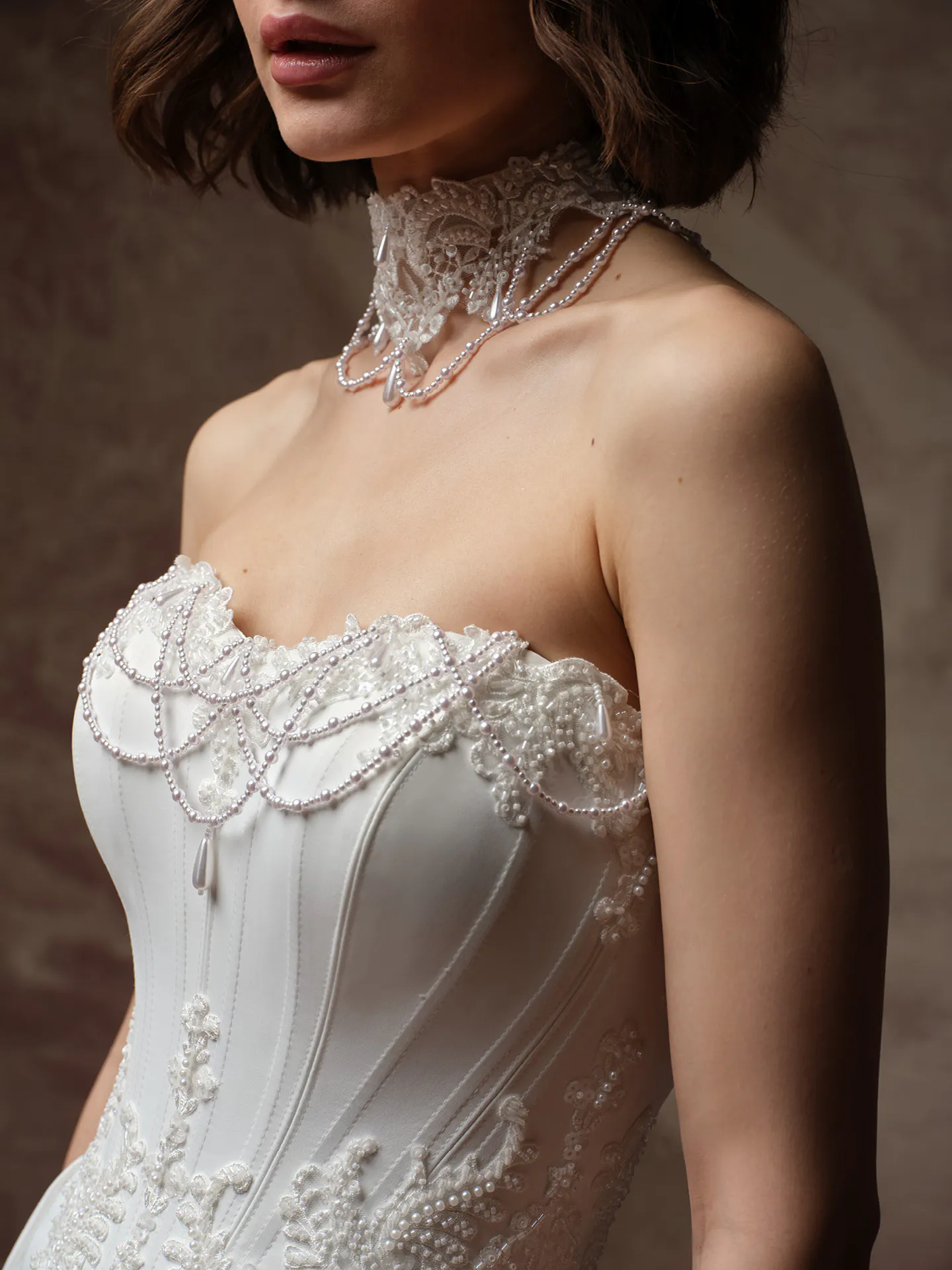 Seattle Pearl Detail Satin A Line front view, Maggie Sottero.