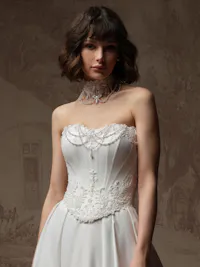Ornate draped pearl sequin lace bridal choker