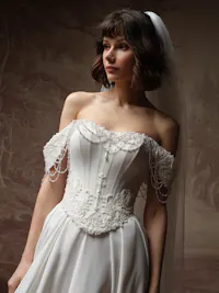 Luxe draped pearl sequin lace bridal sleeves