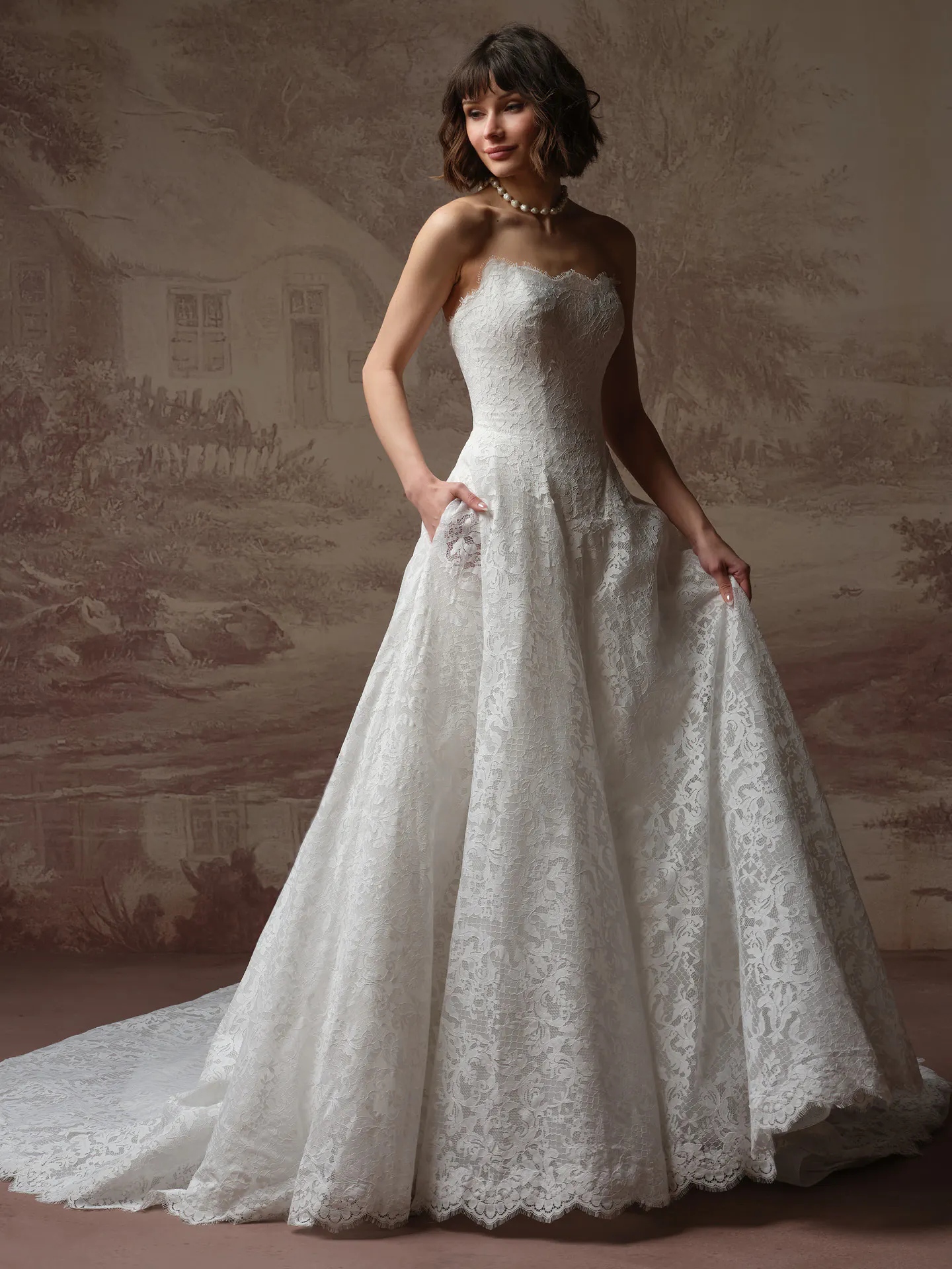Serena chantilly lace ballgown front view Maggie Sottero.