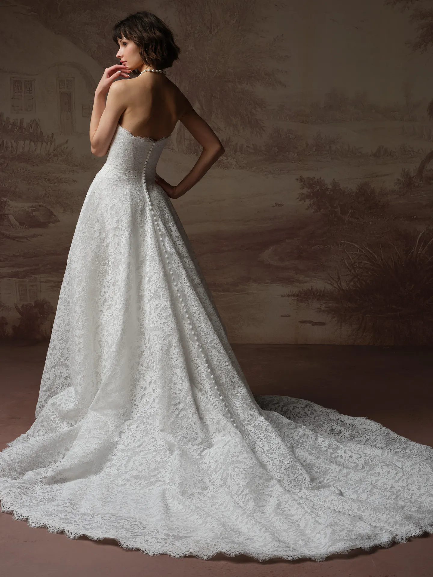 Serena lace ballgown back view with train Maggie Sottero.