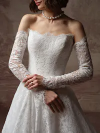 Timeless unembellished Chantilly lace long bridal sleeves