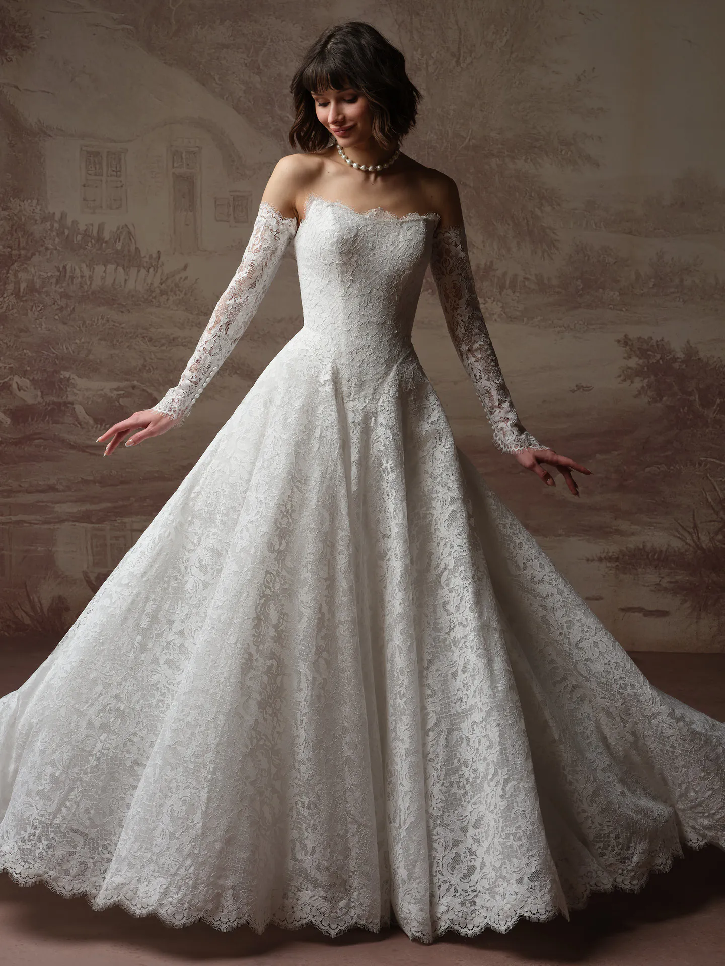Maggie Sottero Serena detachable sleeves, front view.