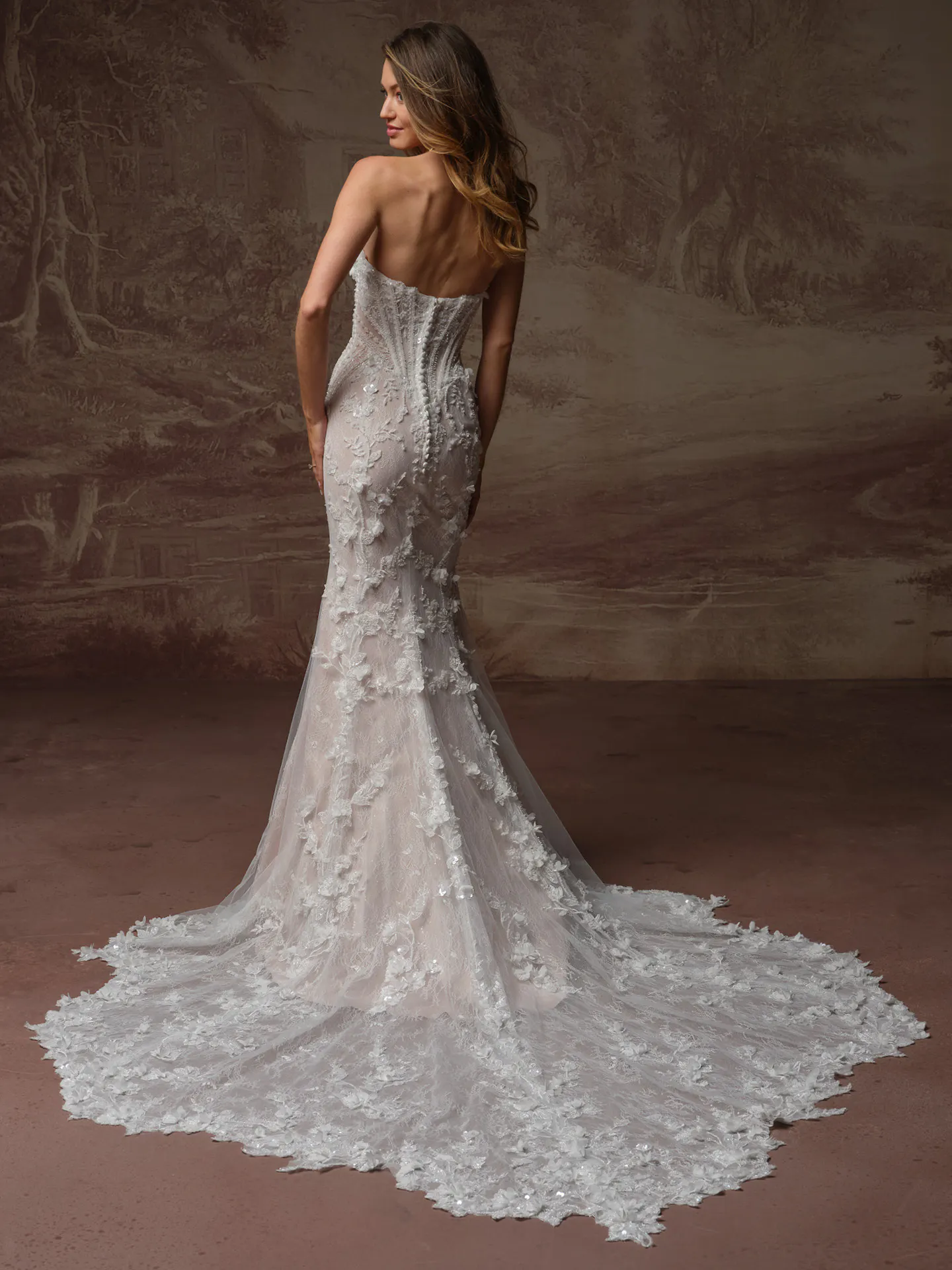 Stasia beaded lace sweetheart back view Maggie Sottero wedding dress.