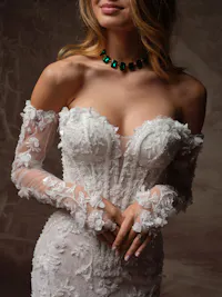 Ornate beaded 3-D flower long wedding dress sleeves