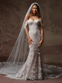 Regal scallop edge beaded lace bridal veil