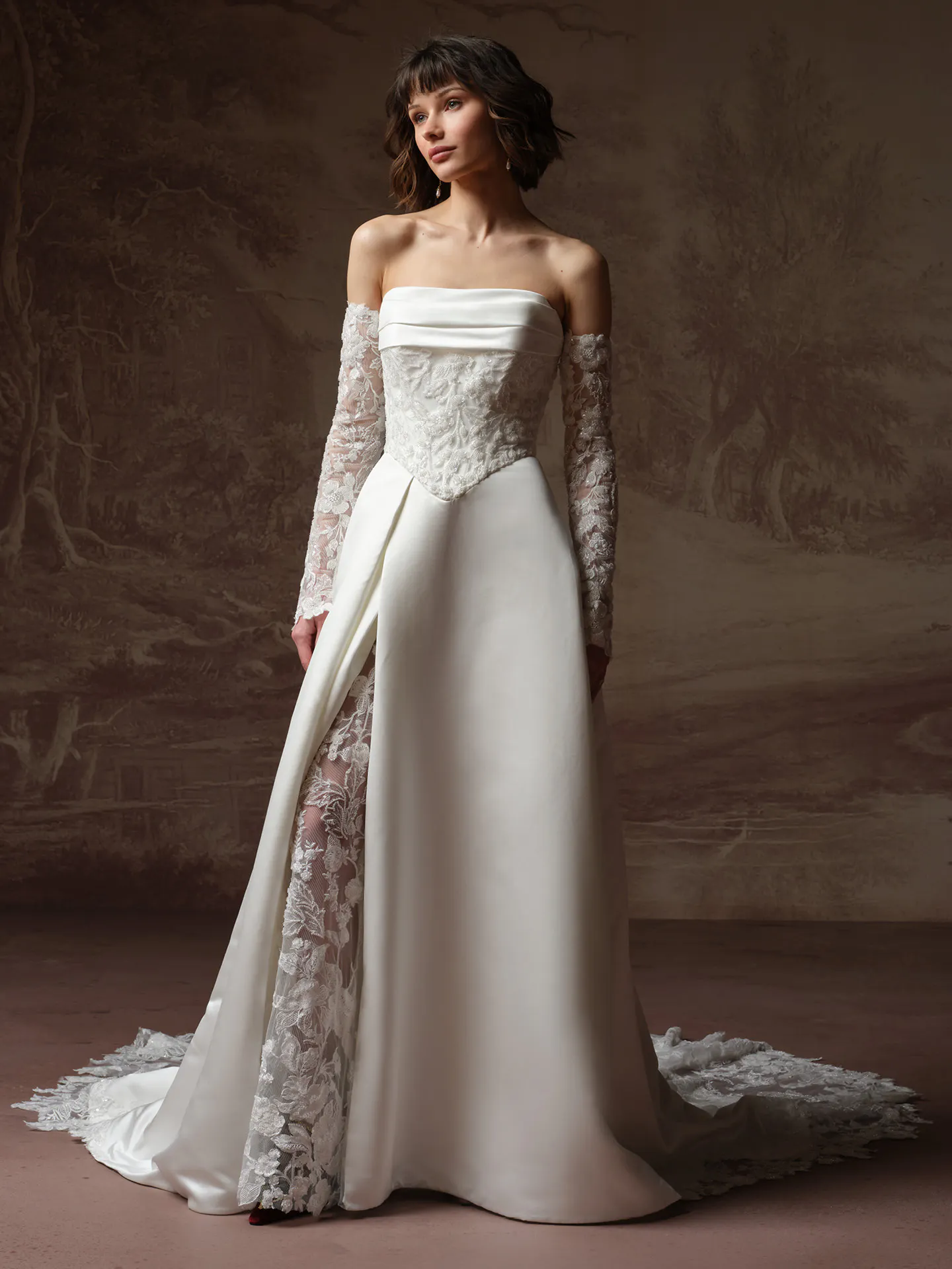Maggie Sottero Wisteria detachable sleeves, front view.