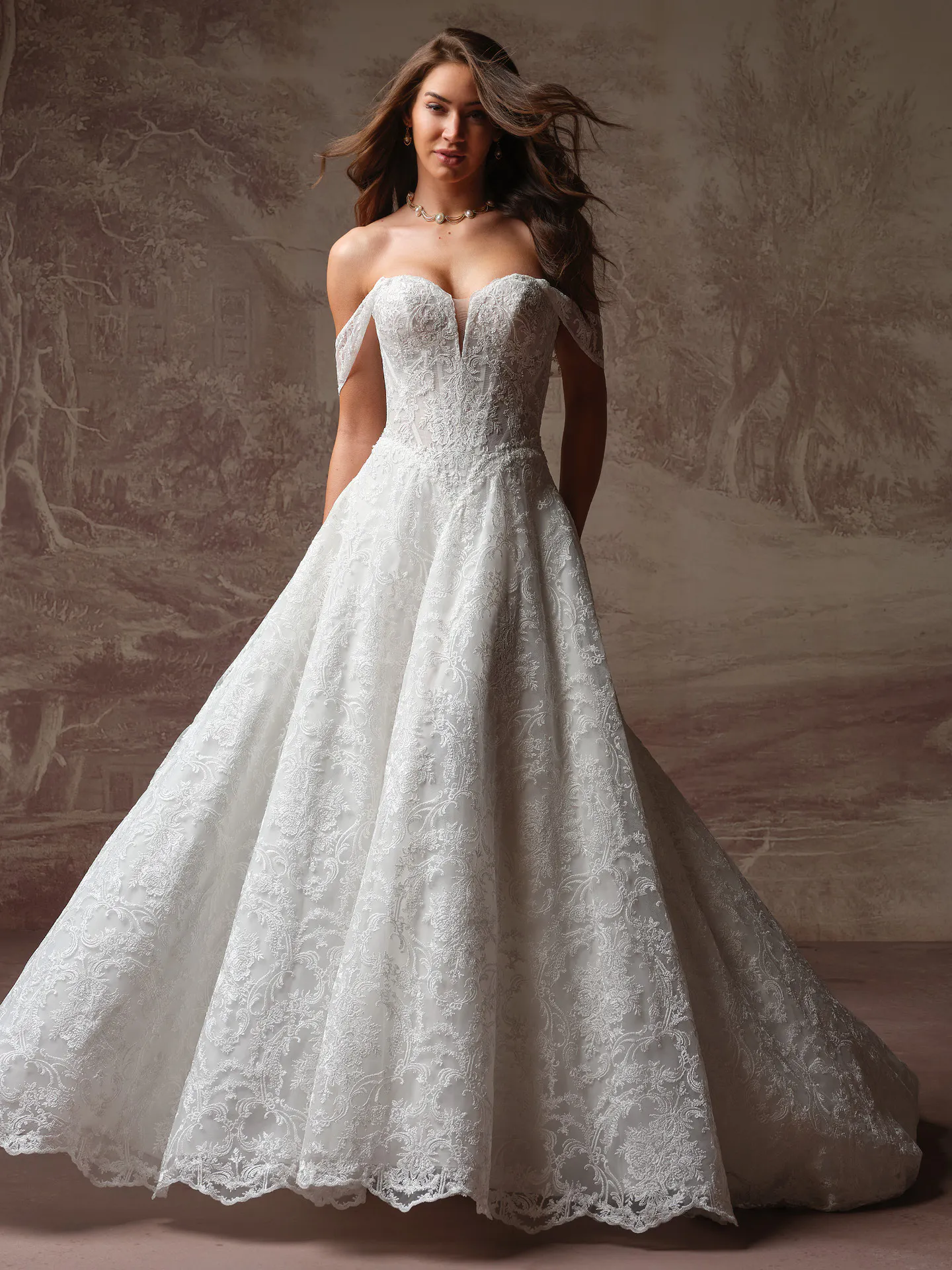 Maggie Sottero Zahia front view lace ballgown wedding dress.