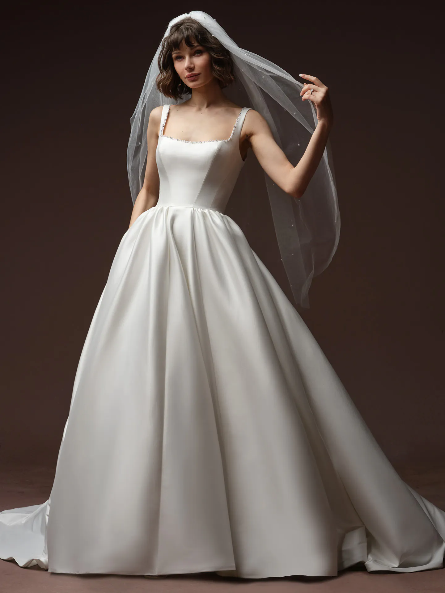 Zurielle ballgown, pearl neckline, front view, Maggie Sottero.