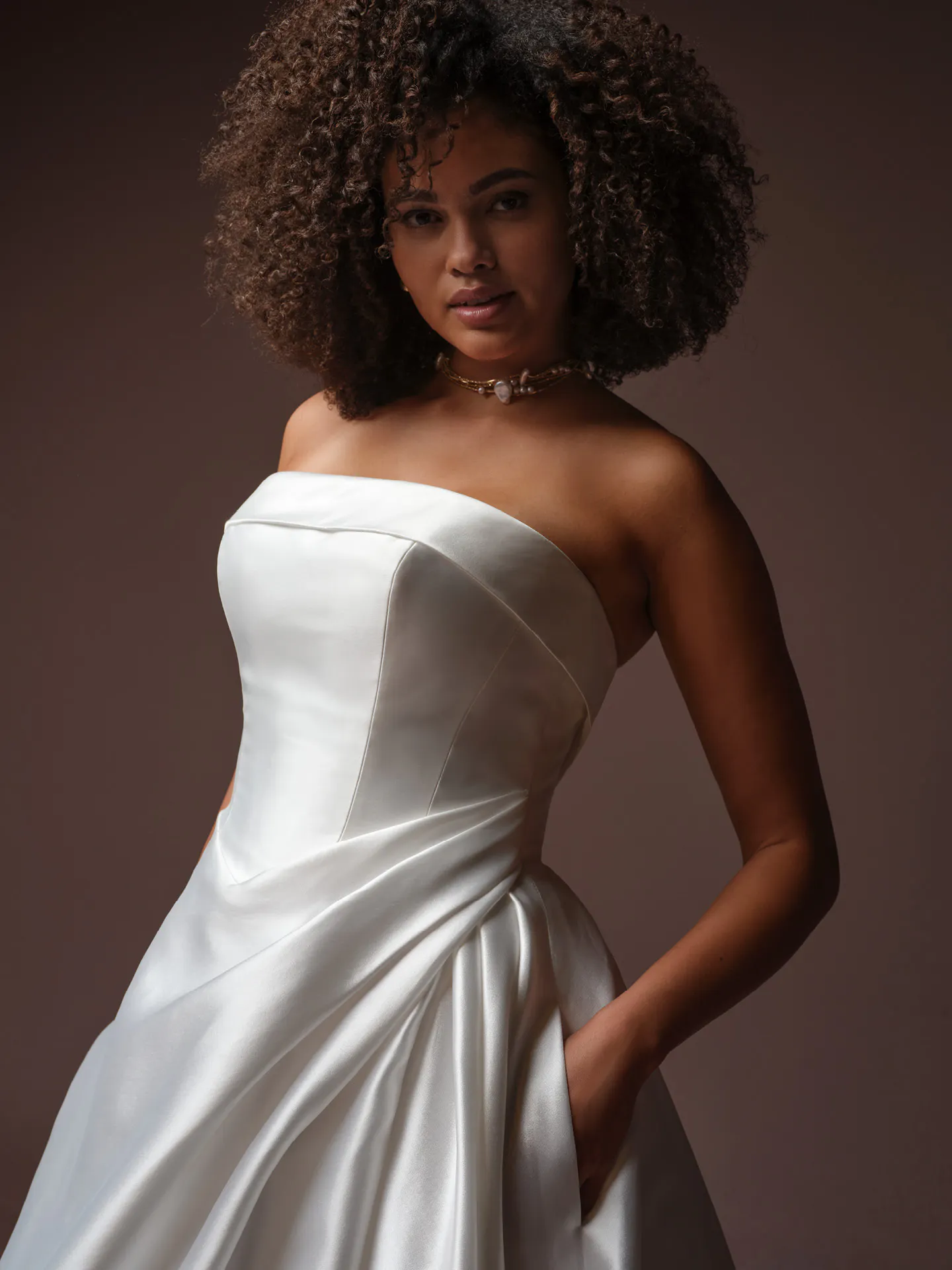 Rebecca Ingram Agatha Mikado strapless dress, front view.