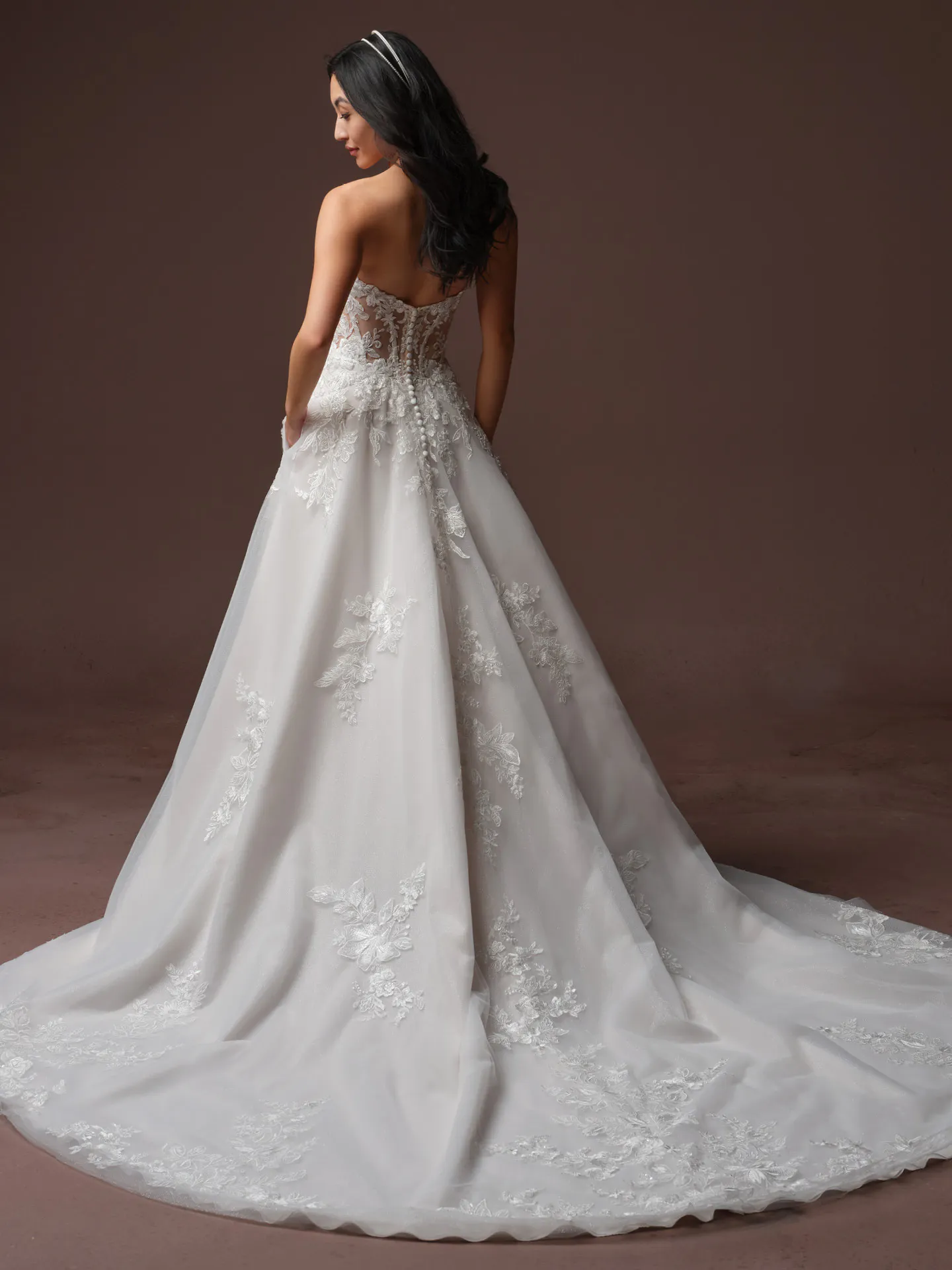 Rebecca Ingram Bernadine, back view beaded lace tulle wedding dress.