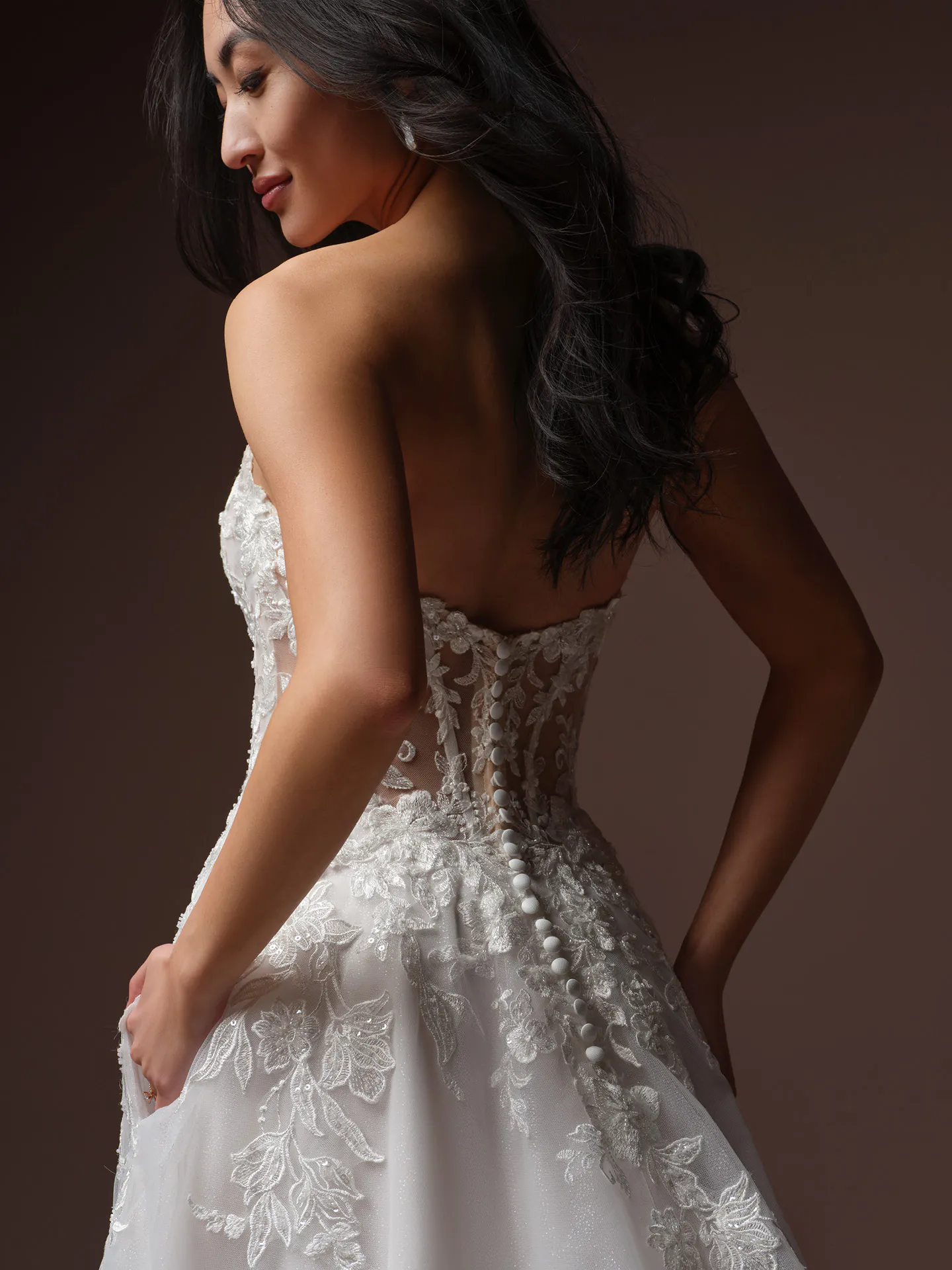 Rebecca Ingram Bernadine, back view, beaded lace, sparkle tulle wedding dress.