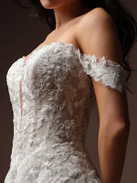 Classic beaded lace off-the-shoulder bridal cap-sleeves