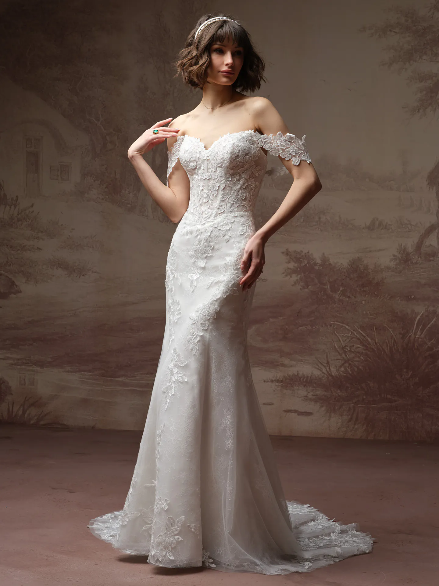 Rebecca Ingram Brandy, front view lace wedding dress.