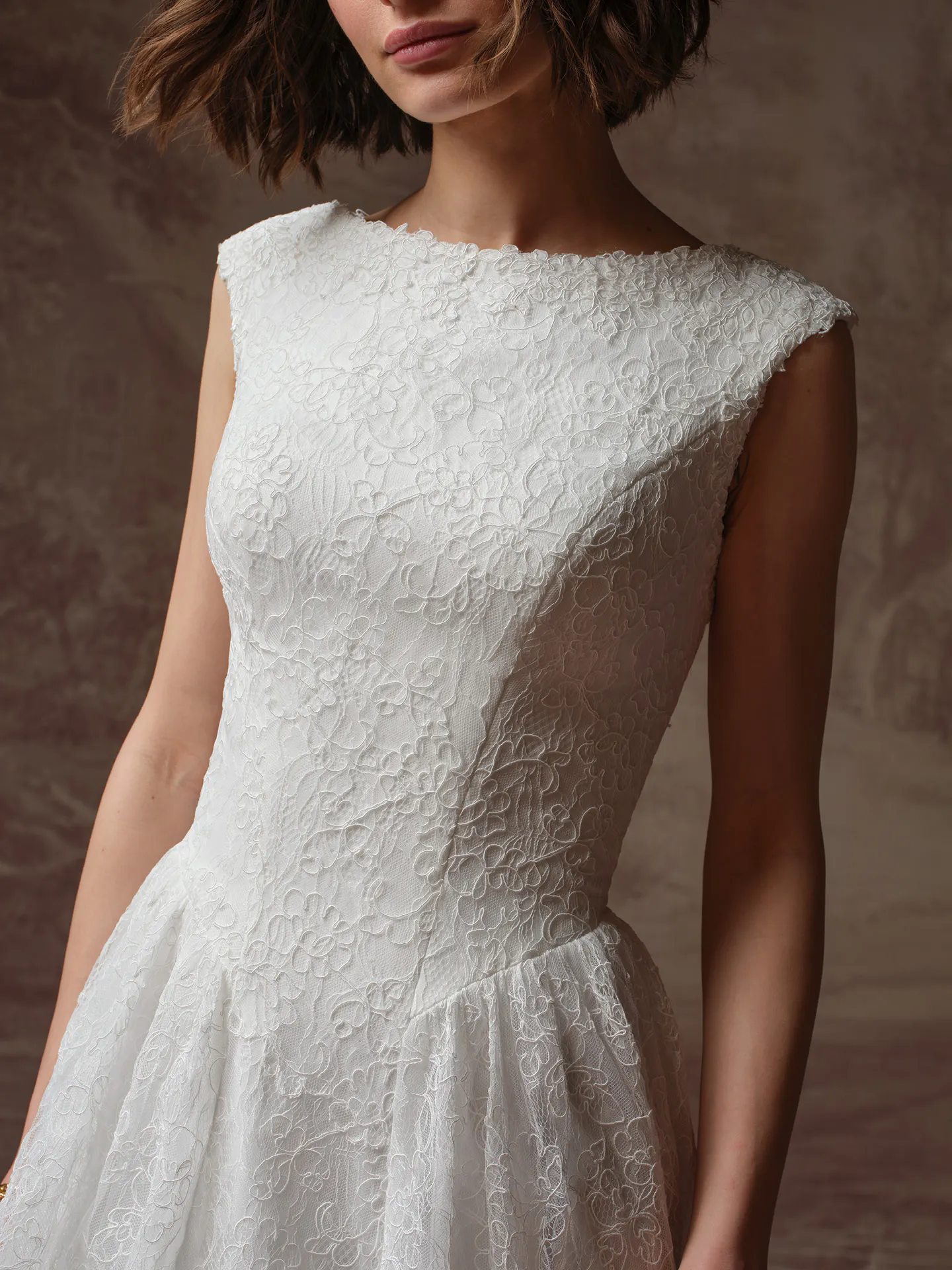 Rebecca Ingram Briar, front view lace A-Line wedding dress.