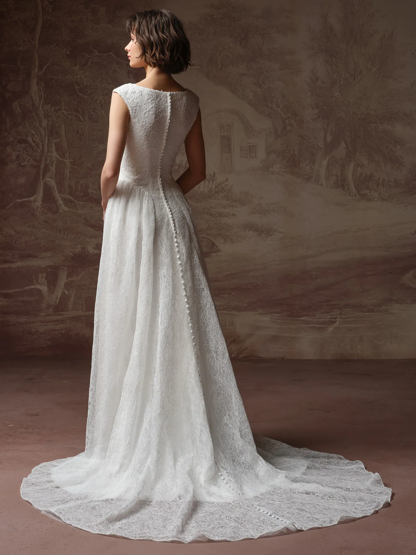Rebecca Ingram Briar, back view lace A-Line wedding dress.