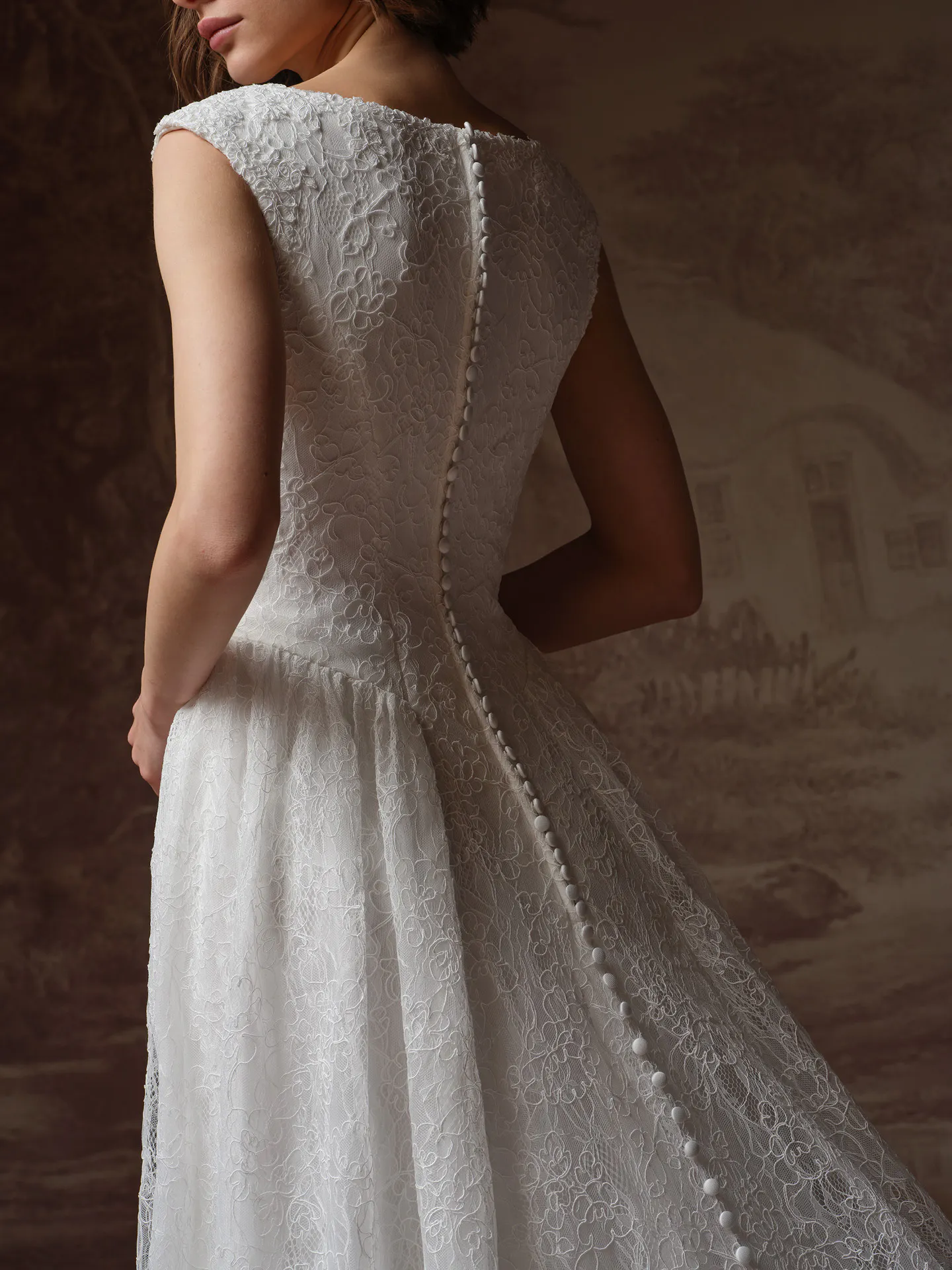 Rebecca Ingram Briar, back view lace A-Line wedding dress.