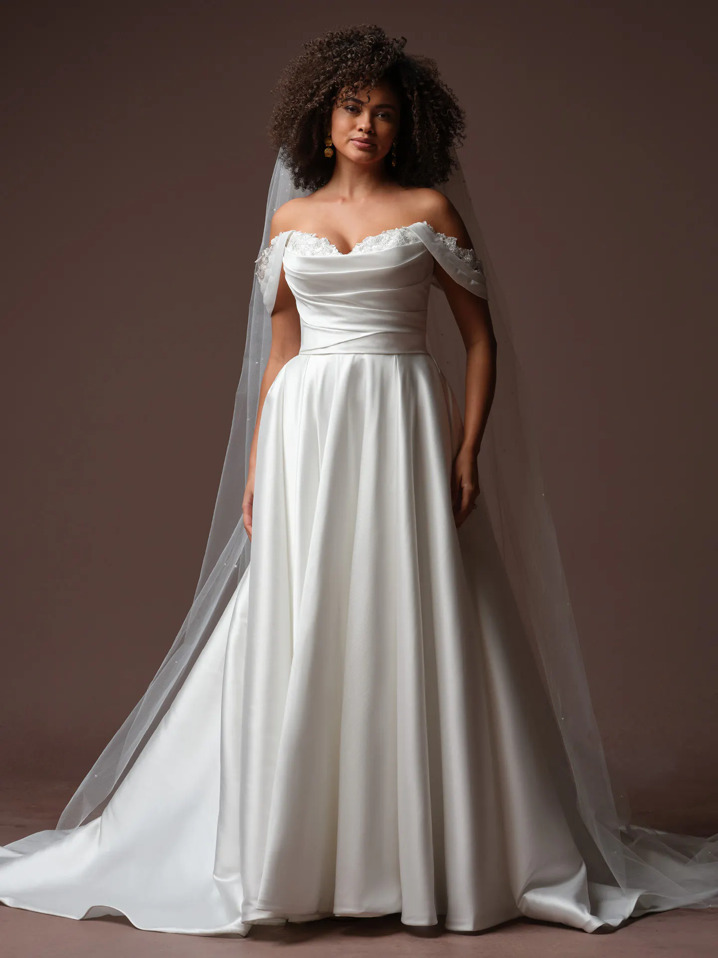Rebecca Ingram Daphne, front view draped bodice A-line wedding dress.