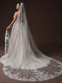 Timeless beaded and sequin lace bridal veil