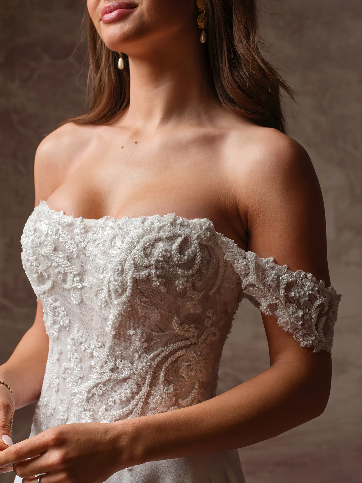 Rebecca Ingram Hazel lace bodice A-line dress, front view.
