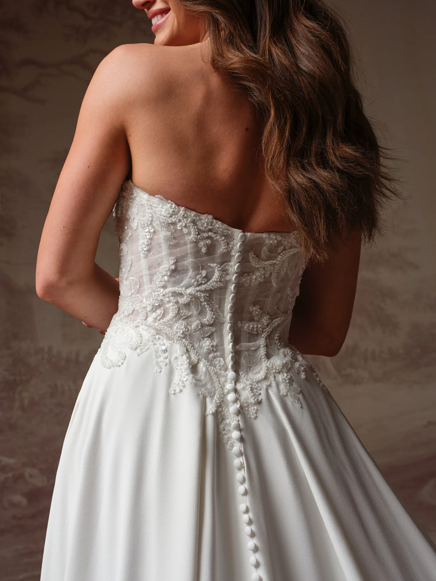 Rebecca Ingram Hazel beaded lace bodice, back view.