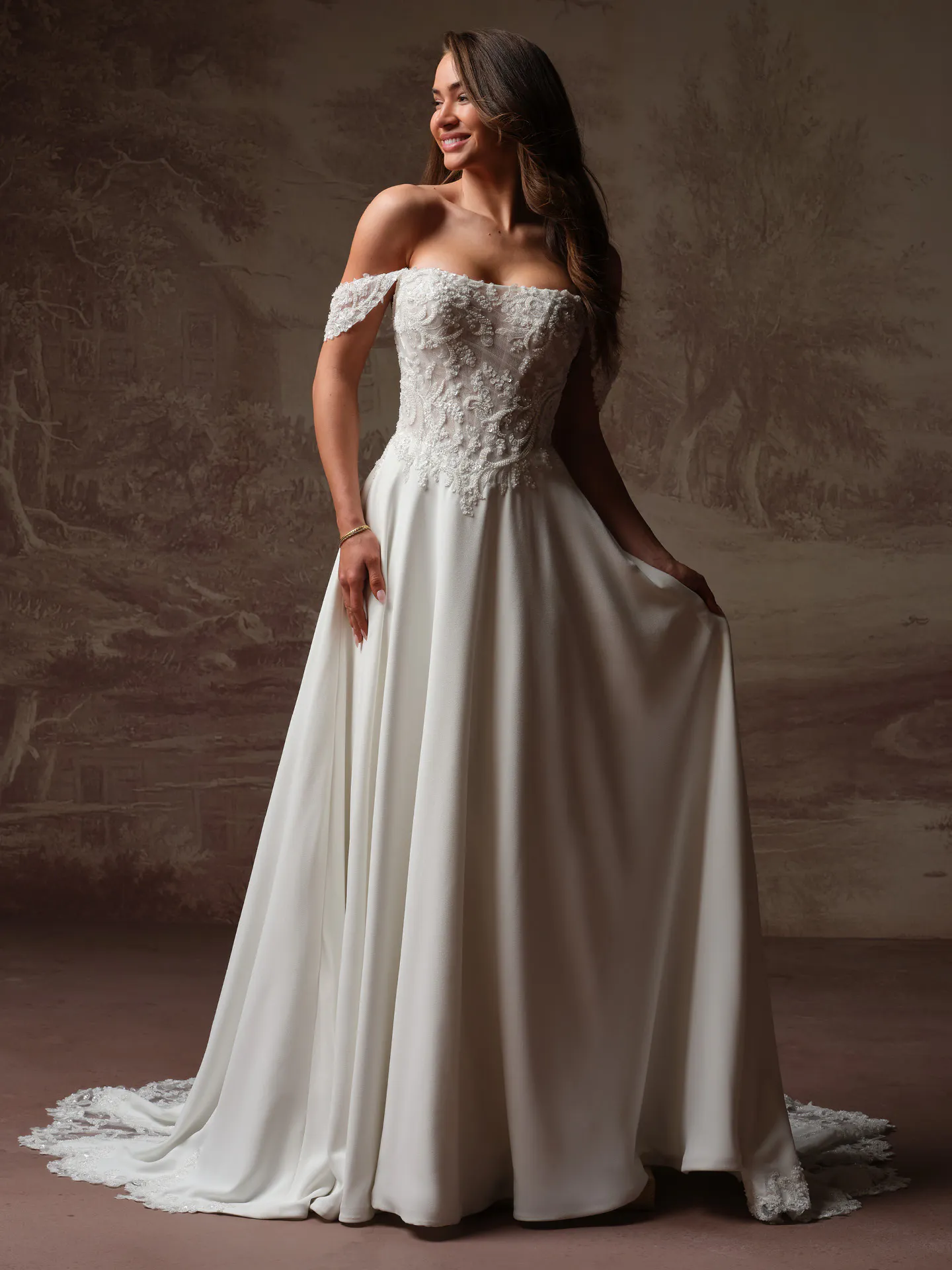 Hazel Detachable Beaded Lace Cap-Sleeves | Rebecca Ingram