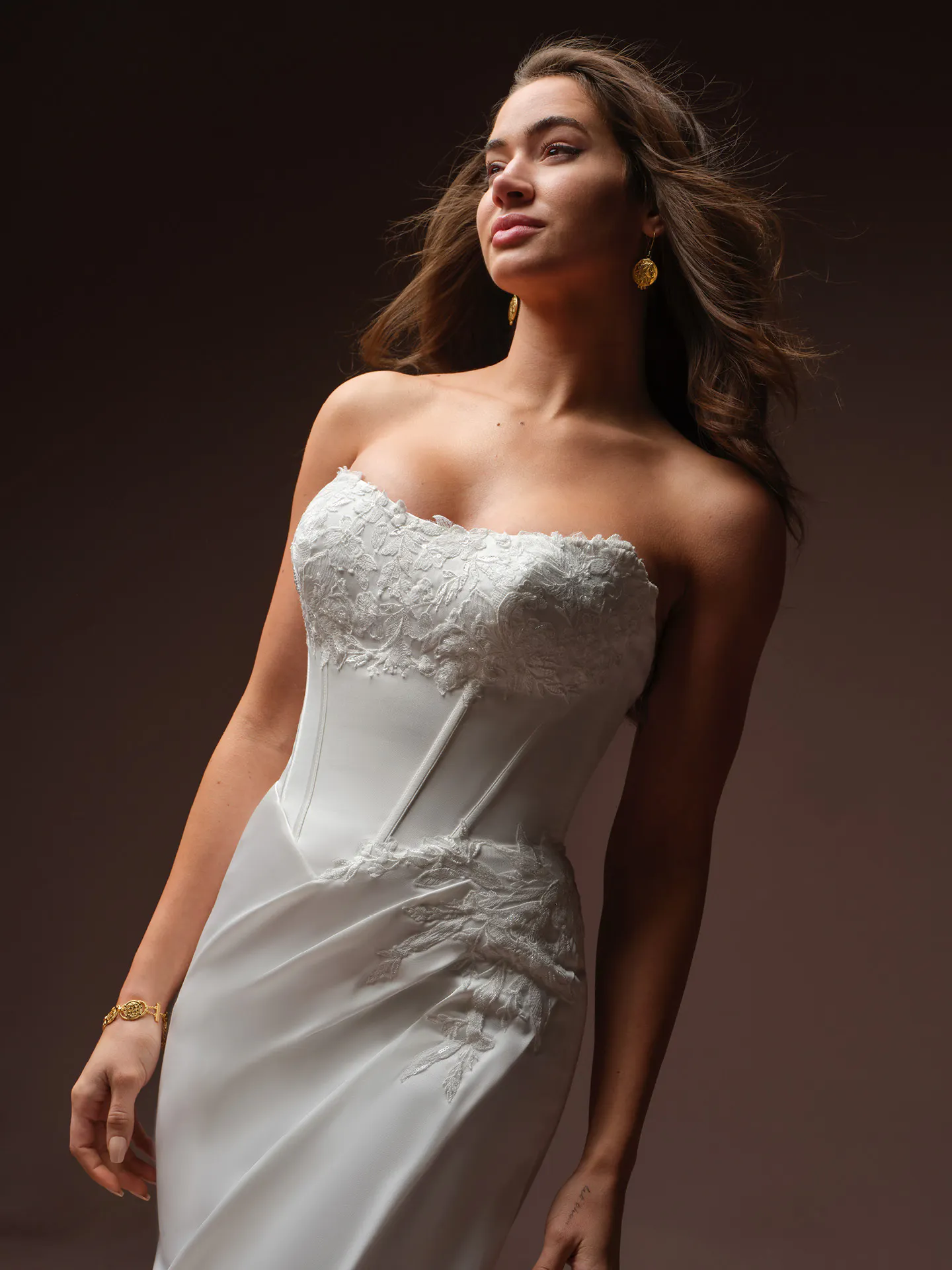 Rebecca Ingram Isolde, front view beaded lace fit-and-flare dress.