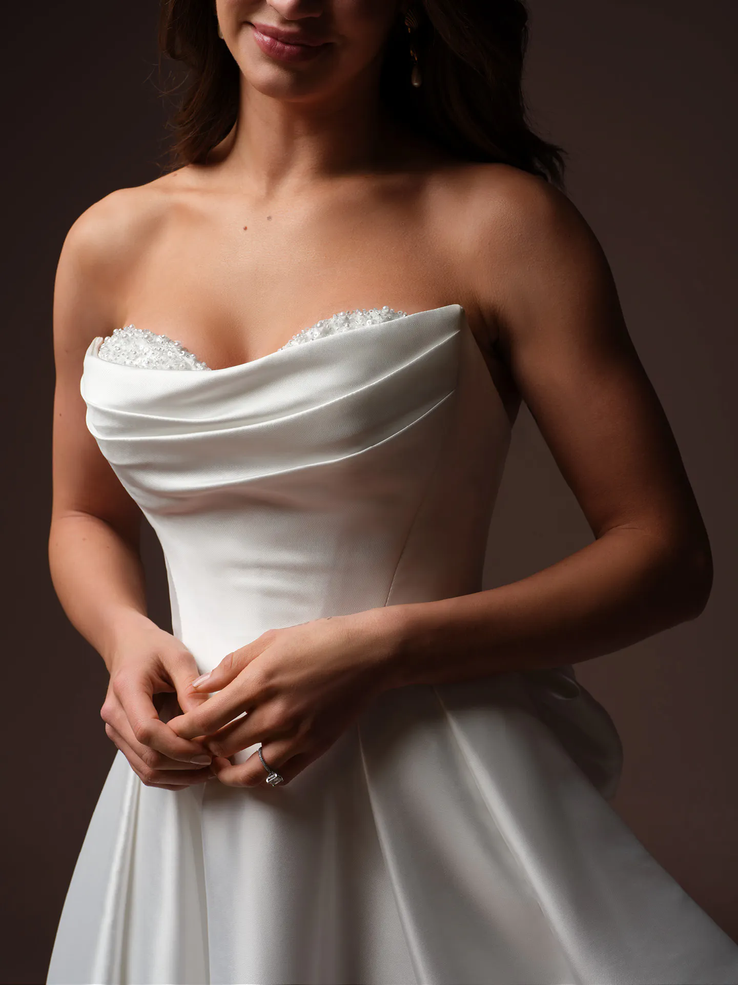 Rebecca Ingram Joanie, front view beaded strapless ballgown wedding dress.