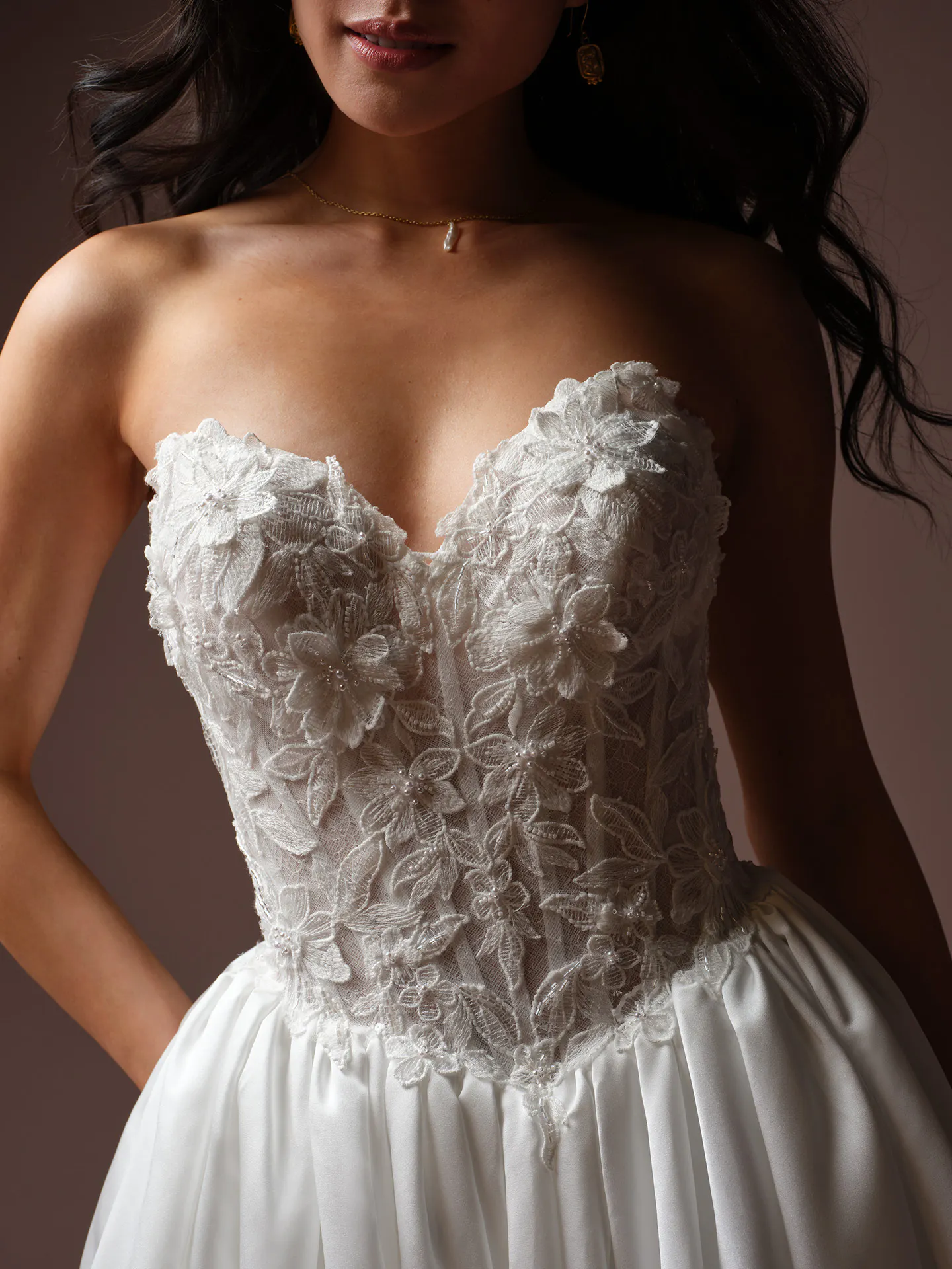 Rebecca Ingram Laurette, front view lace bodice ballgown wedding dress.