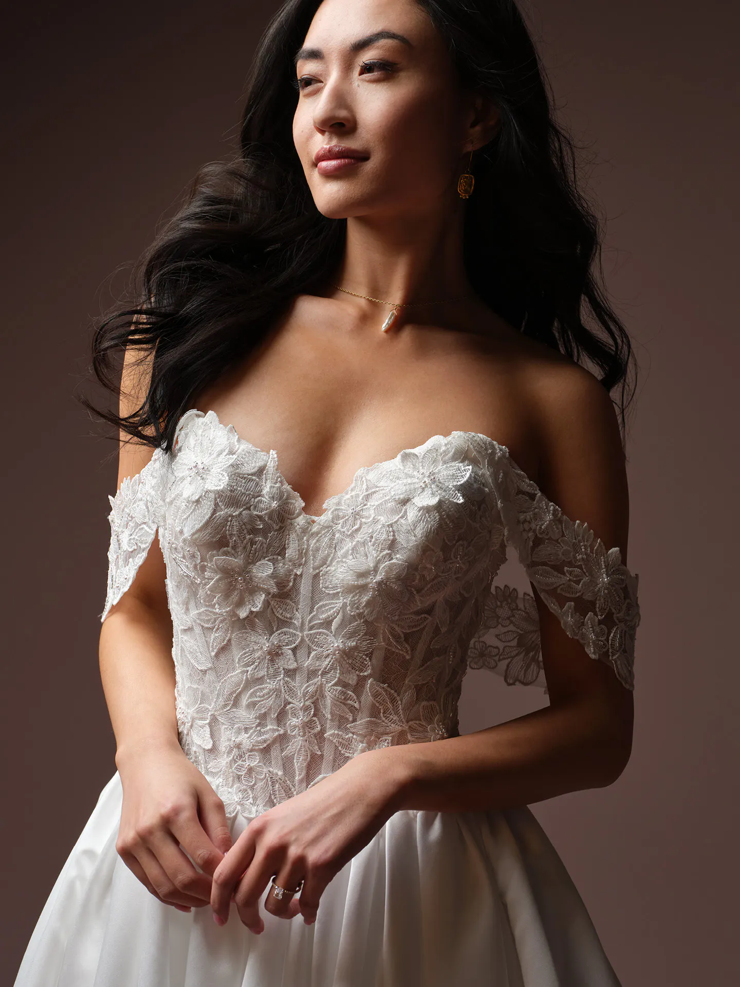 Rebecca Ingram Laurette, front view sequin lace bodice ballgown wedding dress.