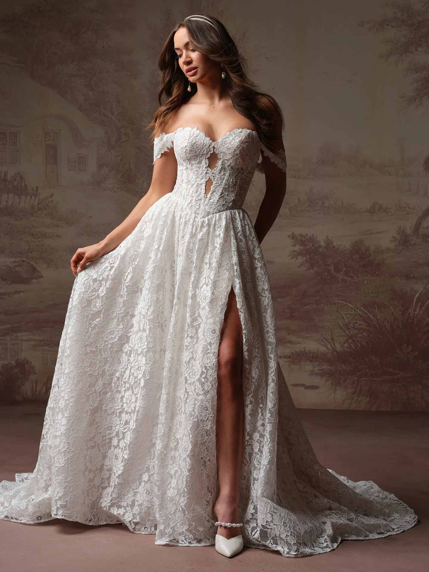 Rebecca Ingram Narelle lace wedding dress, front view.