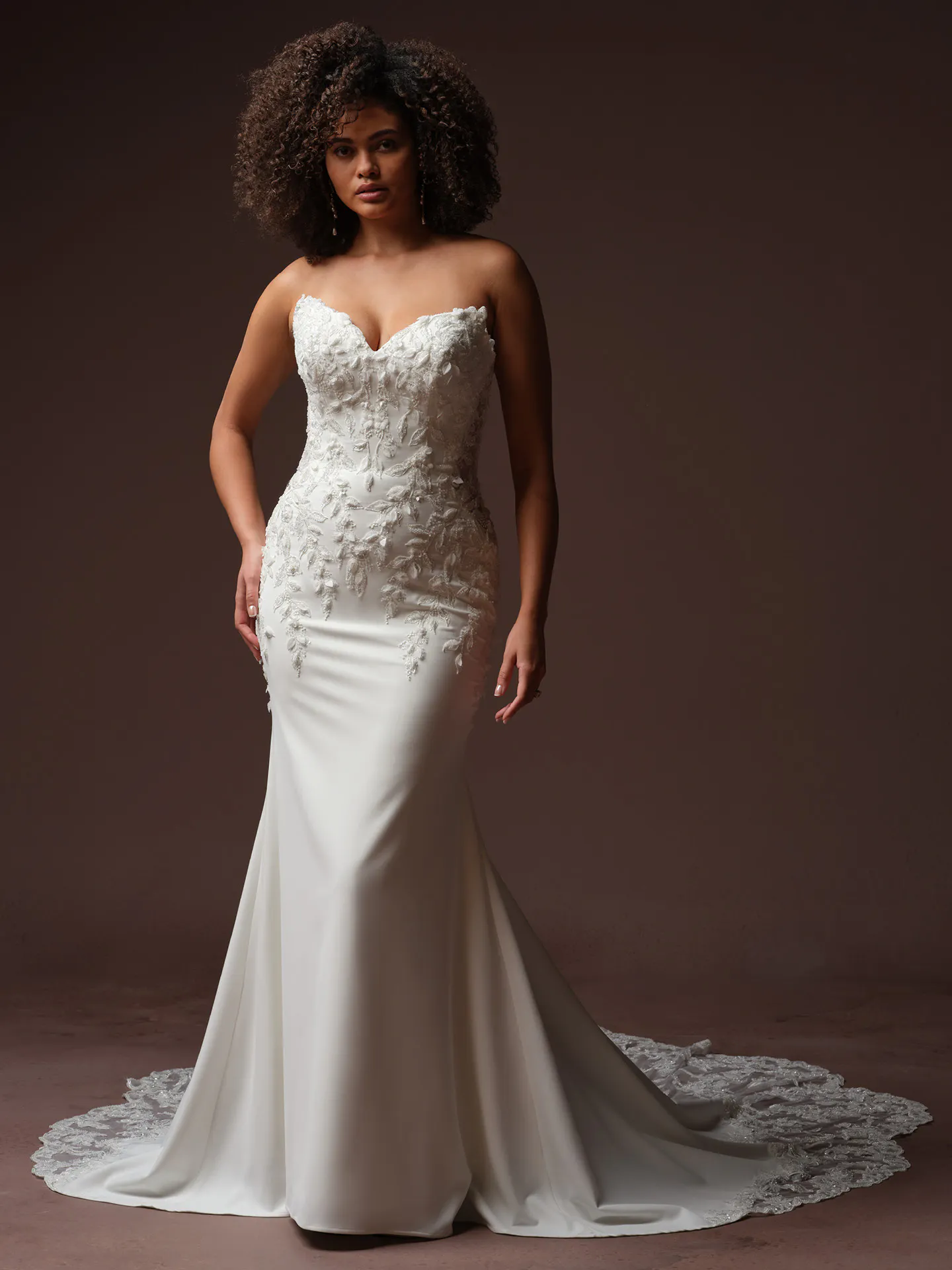 Sottero and Midgley Blair front view fit-and flare with 3D lace detailing.