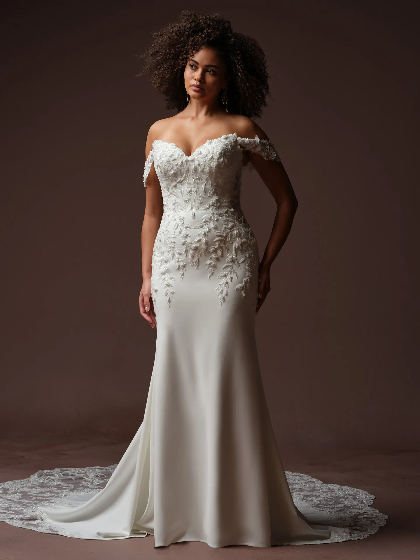 Sottero and Midgley Blair front view fit-and flare wedding dress with 3D lace design.