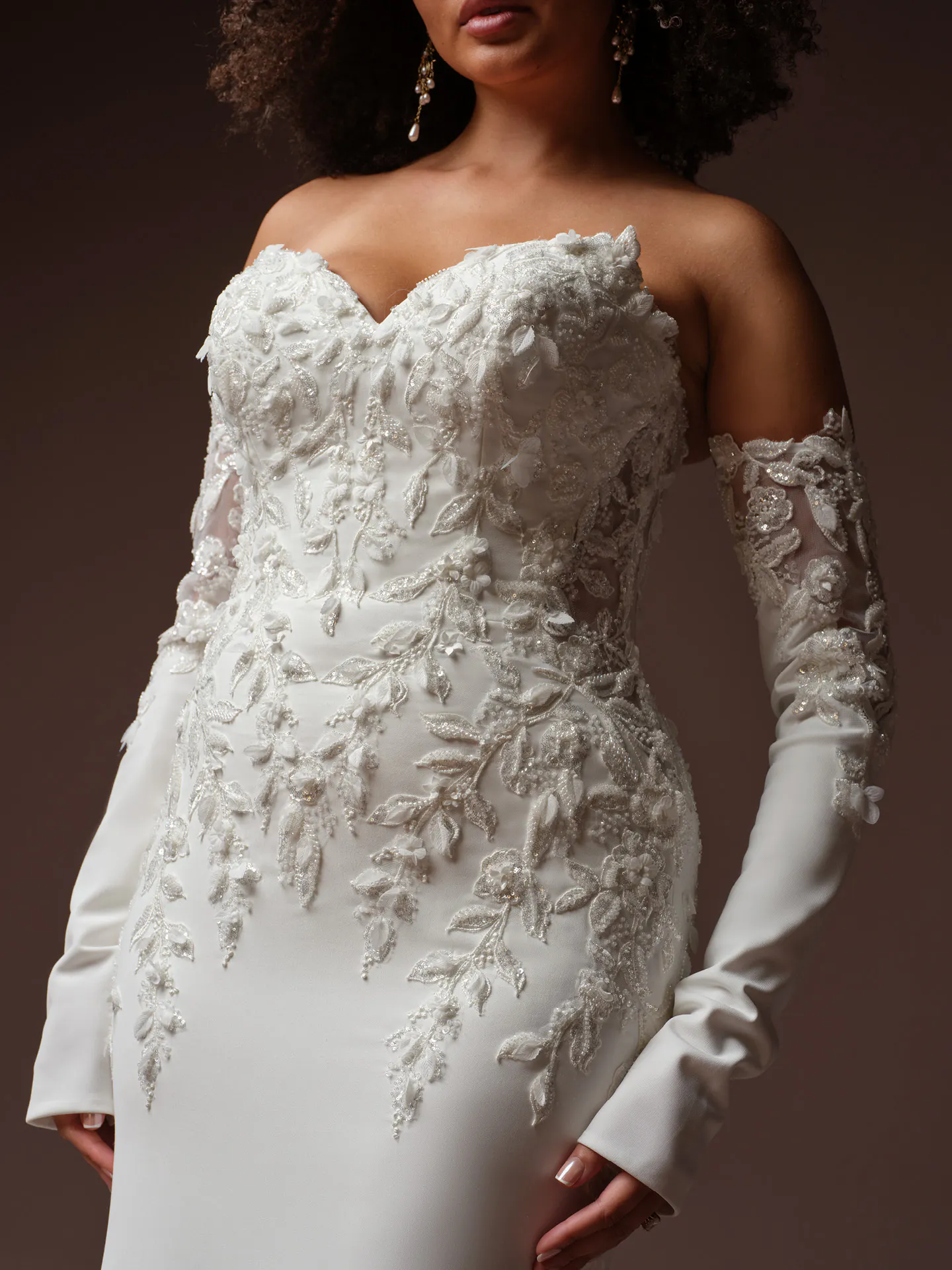 Sottero and Midgley Blair 3D lace fit-and flare wedding dress front view.