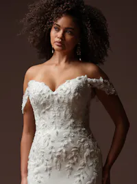 Luxe beaded 3-D lace bridal cap-sleeves