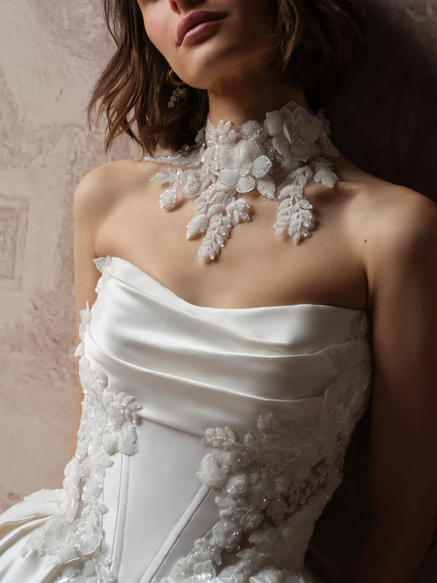 Sottero and Midgley Burke Lane front view beaded lace ballgown with floral details.