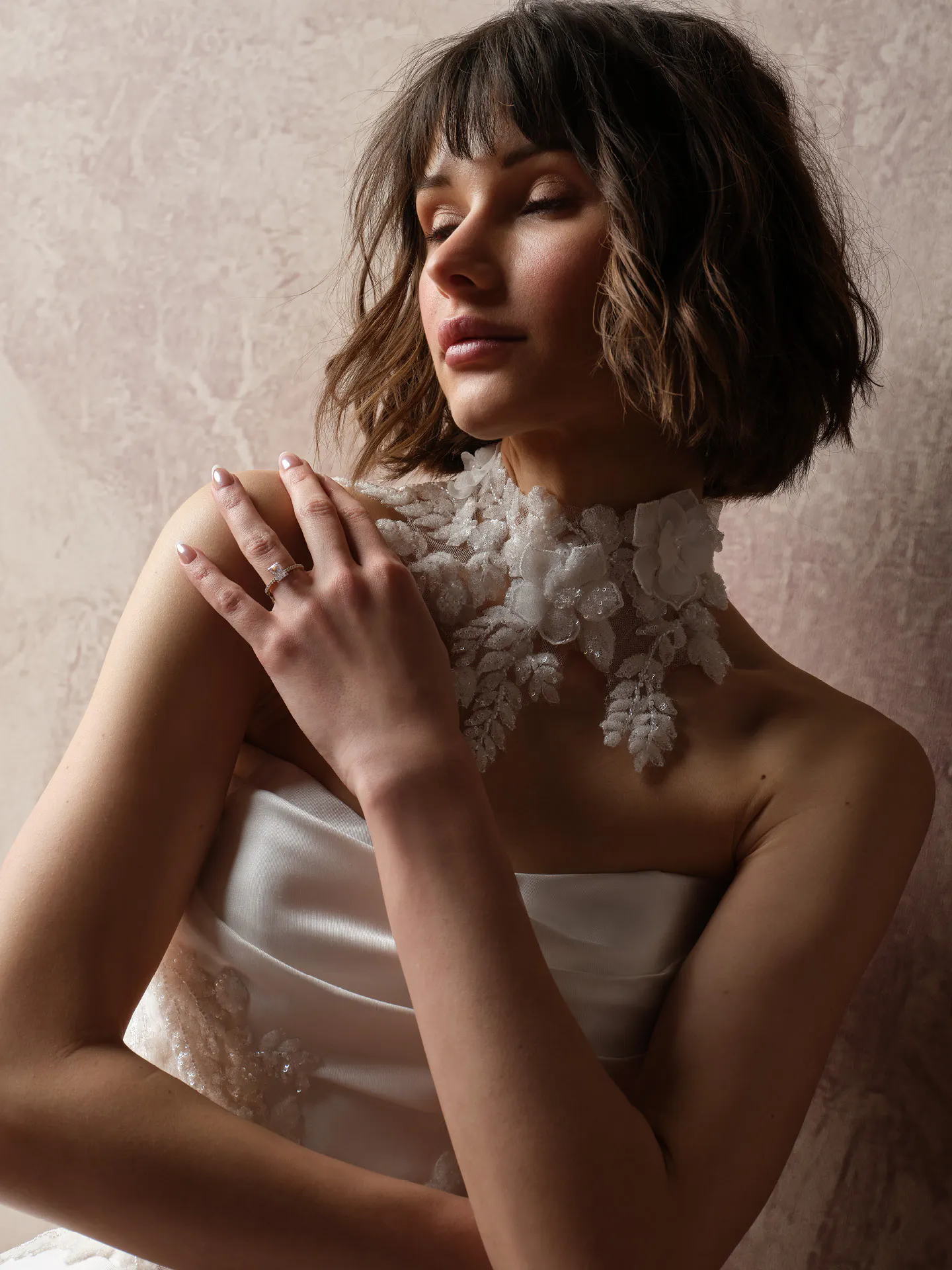 Sottero and Midgley Burke Lane close up, lace choker detail, beaded ballgown dress.