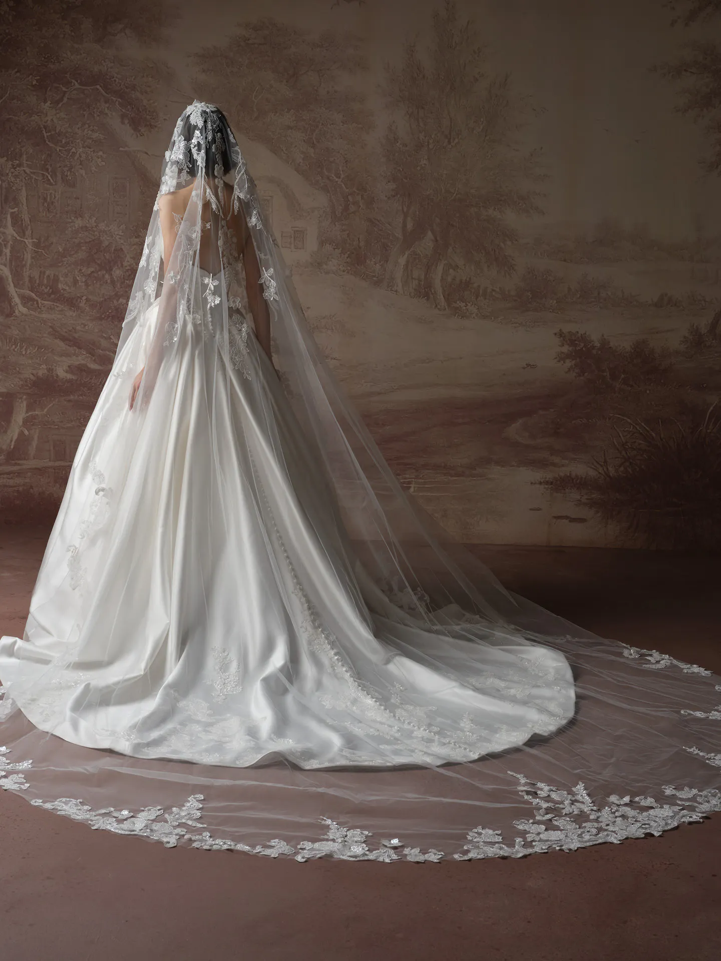 Sottero and Midgley Burke Lane back view, lace ballgown with veil.