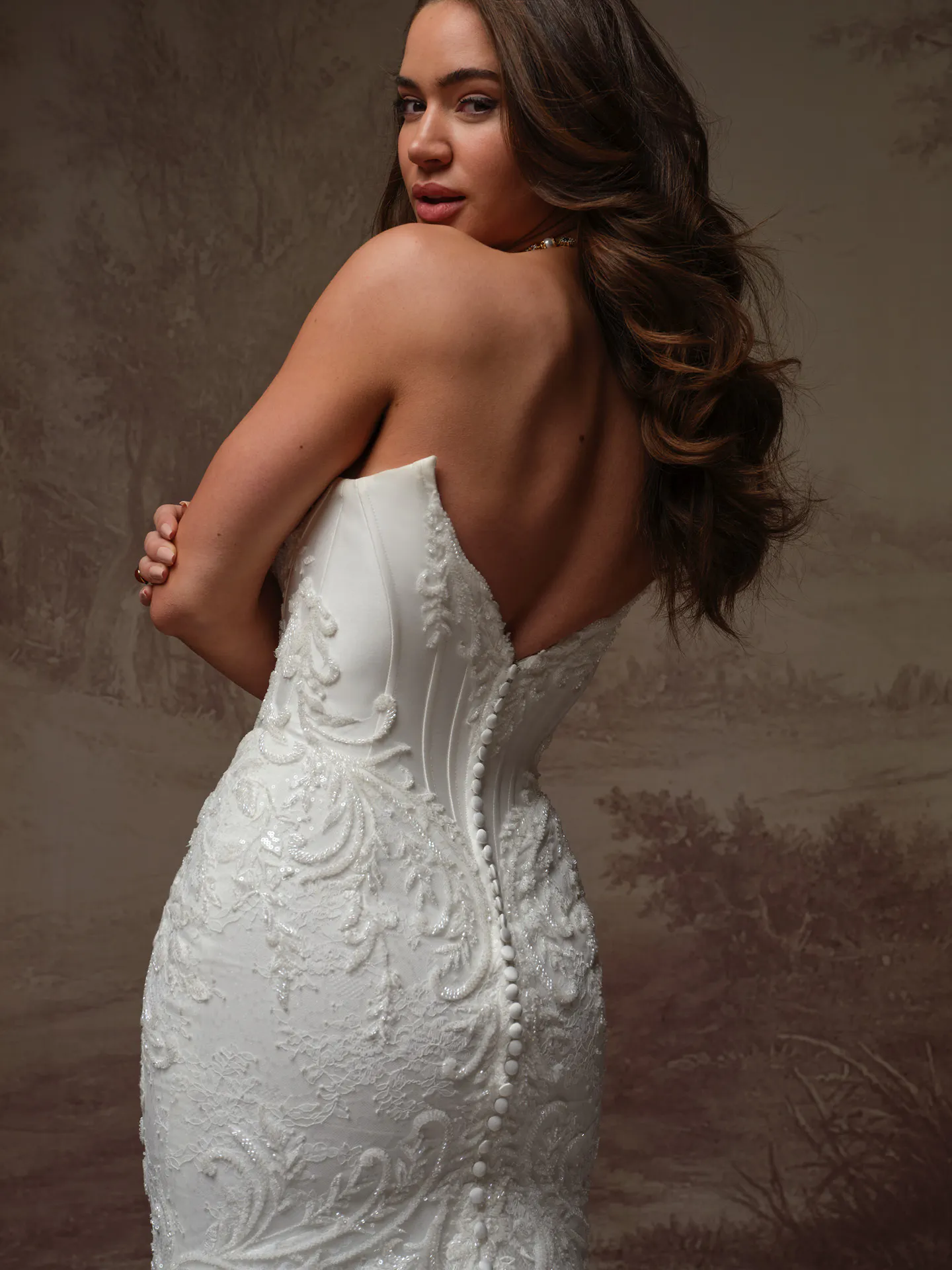 Sottero and Midgley Eirawen lace fit-and-flare, back view.