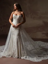 Ornate illusion tulle beaded lace wedding dress train