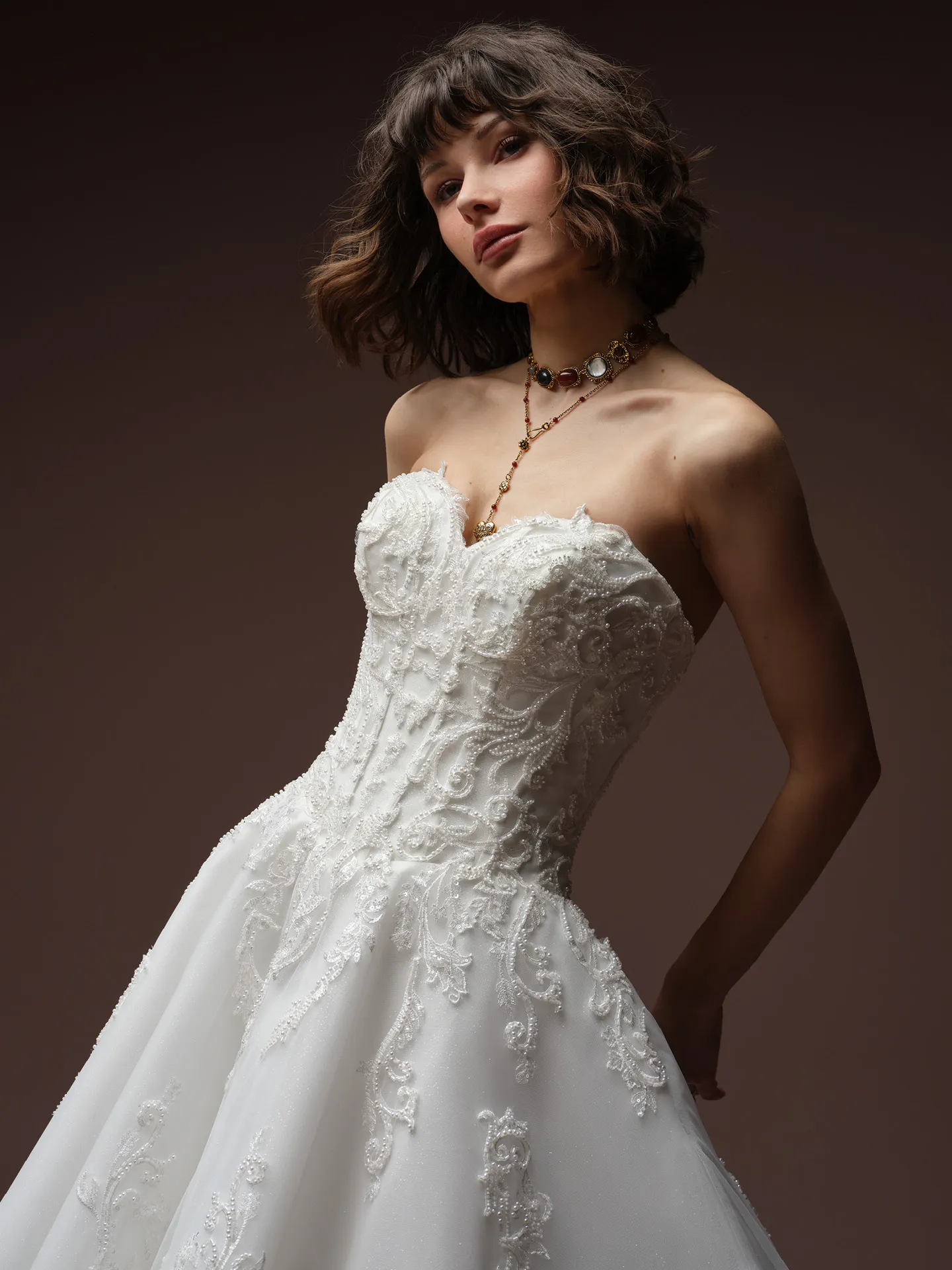 Sottero and Midgley Gwyneth, front view glitter tulle ballgown wedding dress.